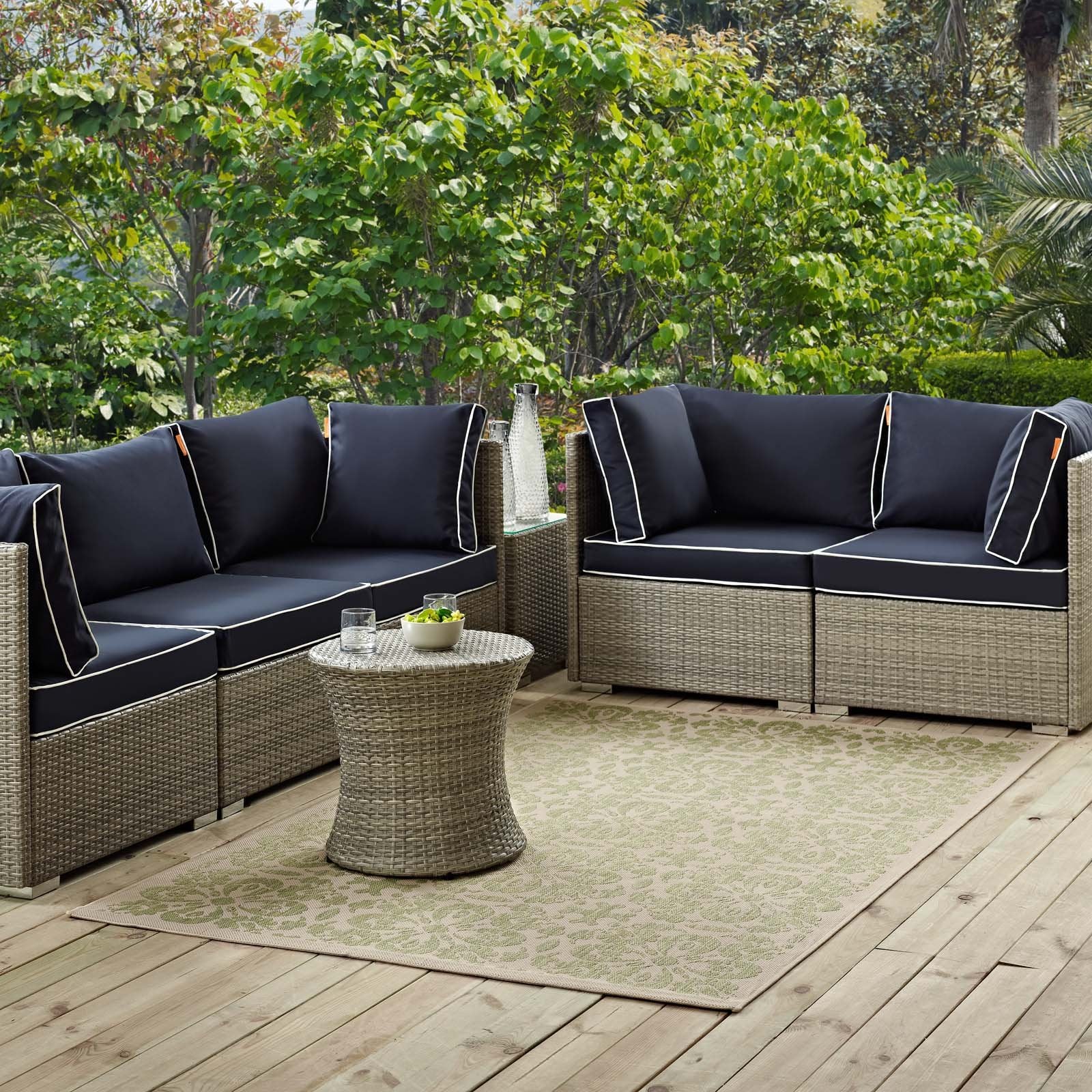 Modway Ariana Vintage Floral Trellis 5X8 Indoor And Outdoor In Light Green And Beige