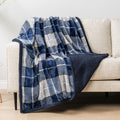 Pavilia Blue Navy Plaid Sherpa Throw Blanket For Couch, Plush Flannel Fleece Blanket And Throws, Soft Fuzzy Cabin Blanket For So