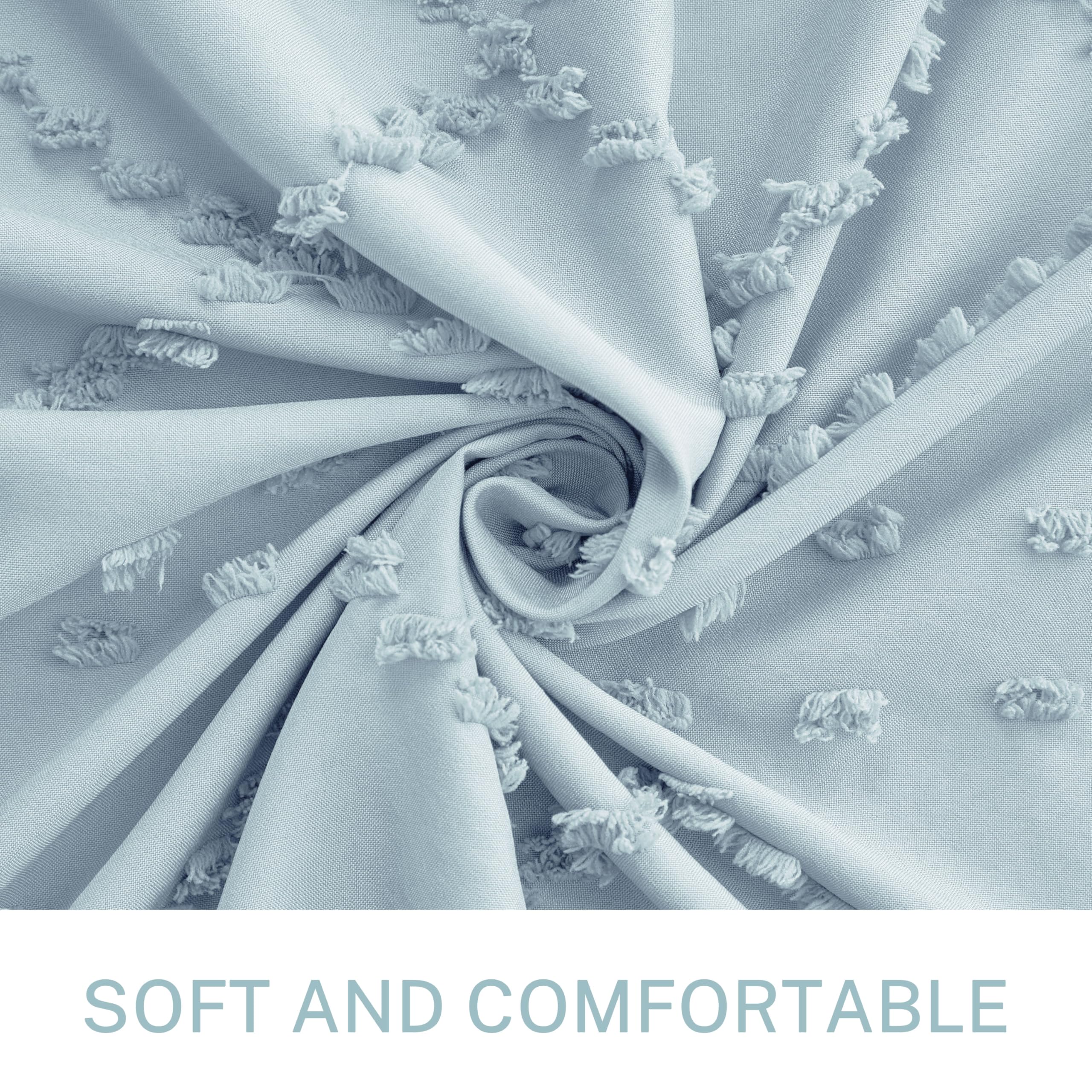 Siiluminisoy Fog Blue Boho Shower Curtain Woven Fabric Shower Curtain, 72 X 72 Tufted Chevron Textured Striped Modern Farmhouse