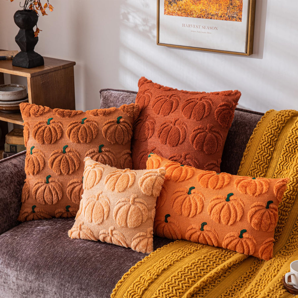 Cosibono Pumpkin Fall Decorative Throw Pillow Covers 12'X20', Set Of 2 Orange Green Soft Faux Fur Pillow Covers For Autumn Har
