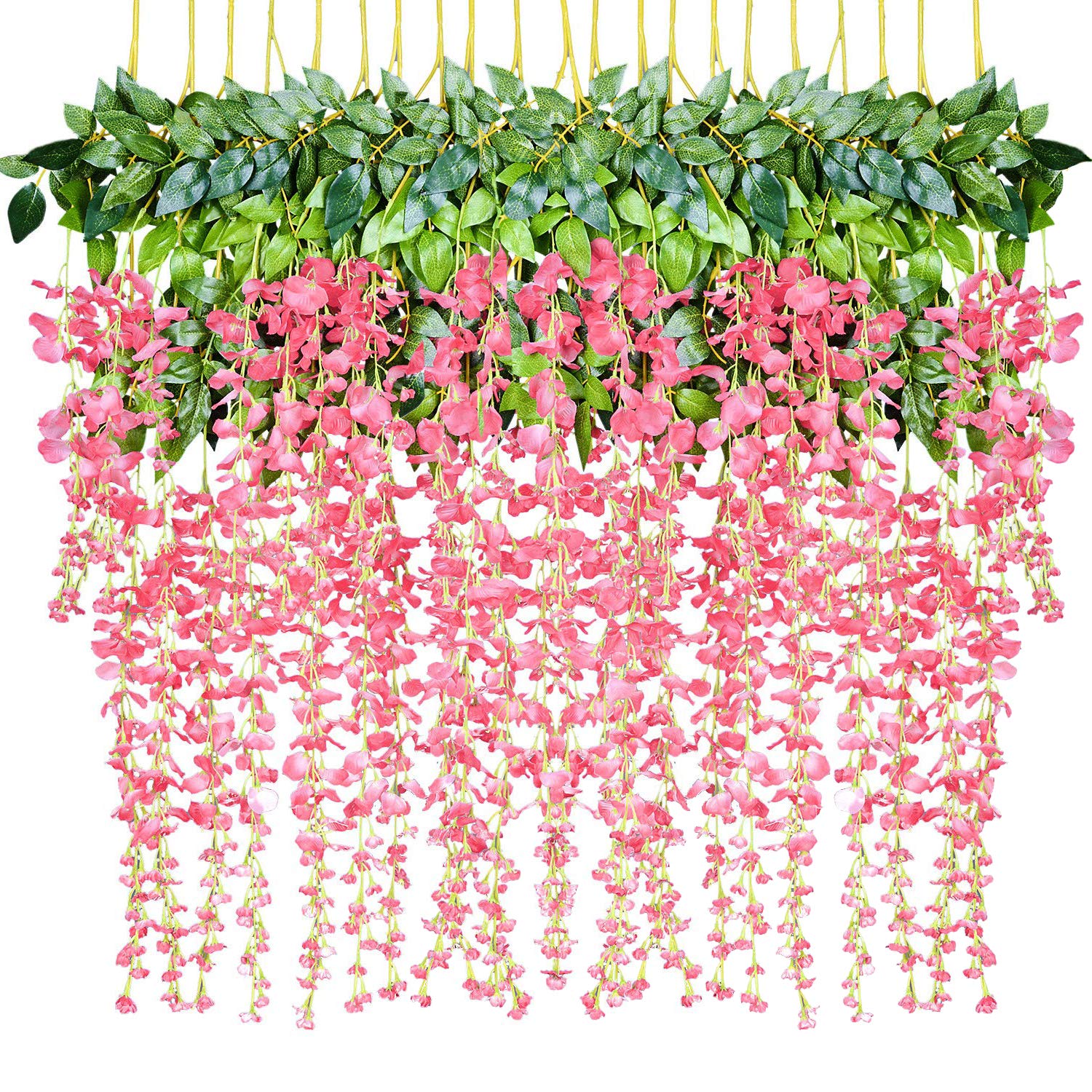 DearHouse 12 Pack 1 Piece 3.6 Feet Artificial Fake Wisteria Vine Ratta Hanging Garland Silk Flowers String Home Party Wedding De