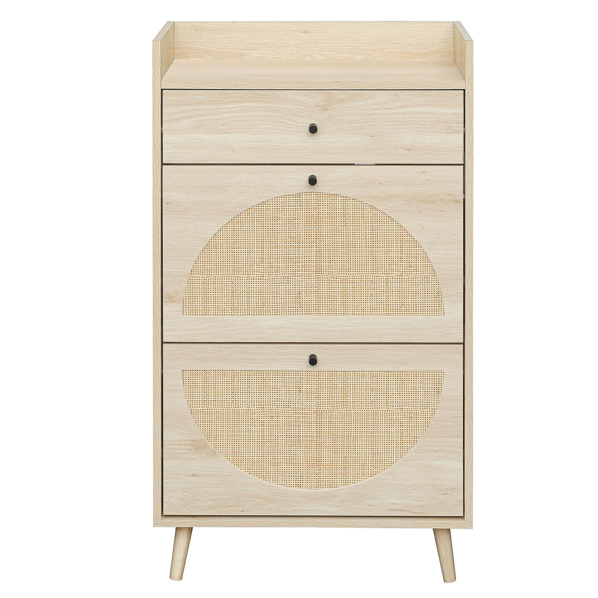 Zehuoge Rattan Shoe Cabinet With 2 Flip Drawers, Narrow Hidden Shoe Rack Storage Cabinet For Heels, Slippers, Free Standing Shoe Rack, Entrance Hallway