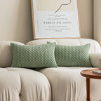 Kevin Textile 2 Packs Lumbar Decorative Throw Pillow Covers 12X20 Inch For Living Room Couch Bed Sofa, Soft Striped Corduroy Rectangle Cushion Case 30X50 Cm, Farmhouse Boho Home Decor, Sage Green