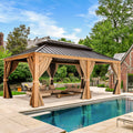 Yoleny 12' X 20' Gazebo, Hardtop Gazebo Wood-Looking Gazebo With Galvanized Steel Double Roof, Aluminum Frame, Outdoor Patio Har