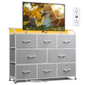 WLIVE Dresser TV Stand with Power Outlets, Led Dresser for Bedroom, Fabric Chest of Drawers with Open Shelves, Wood Top, Steel F