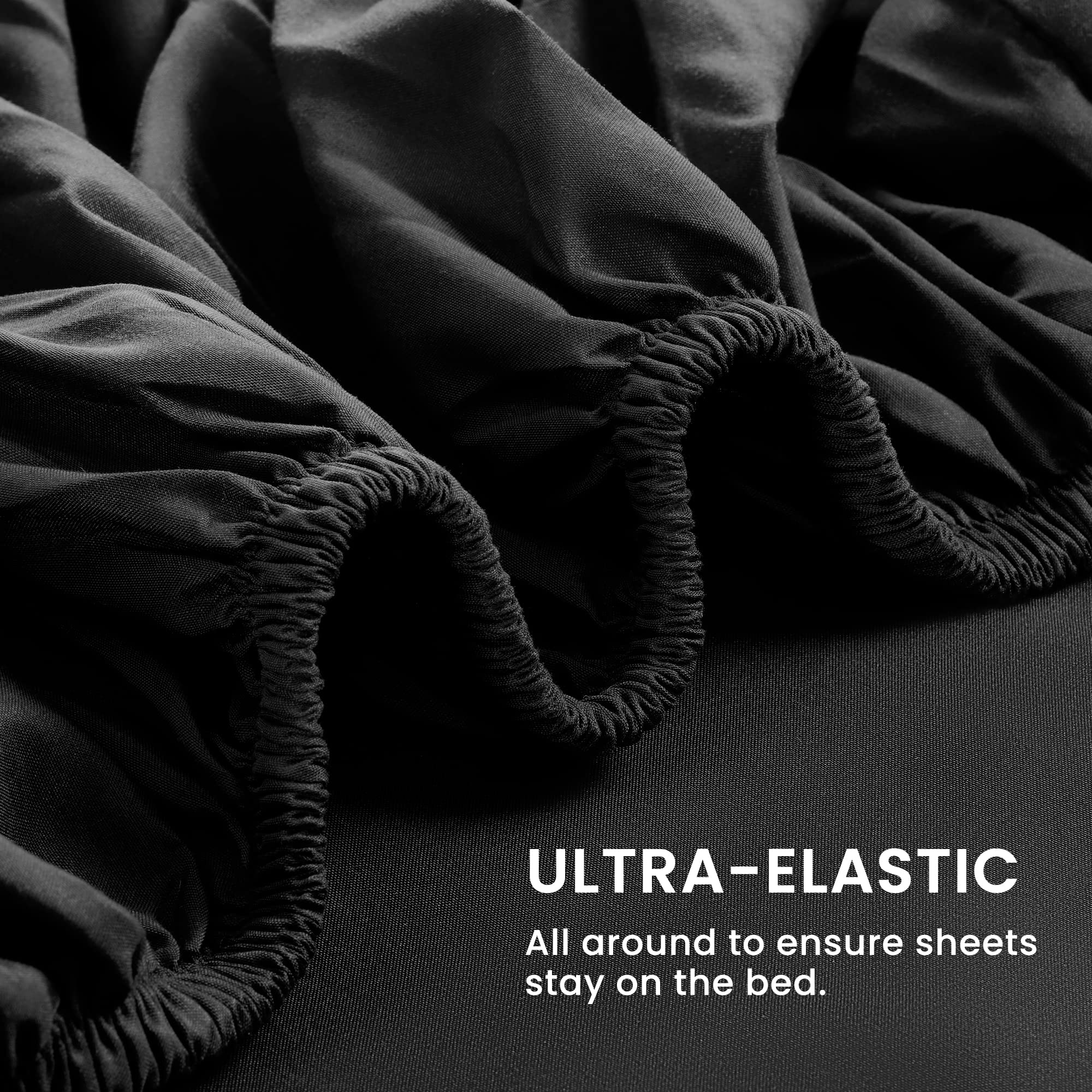 Sleep Zone Nanotex Super Soft Cooling Full Size Bed Sheets Set 4 Piece - Easy Care Fitted Flat Sheet & Pillowcase Sets - Wrinkle Free, Fade Resistant, Deep Pocket 16' (Black, Full)