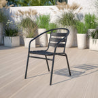 Flash Furniture Lila Black Metal Restaurant Stack Chair with Aluminum Slats