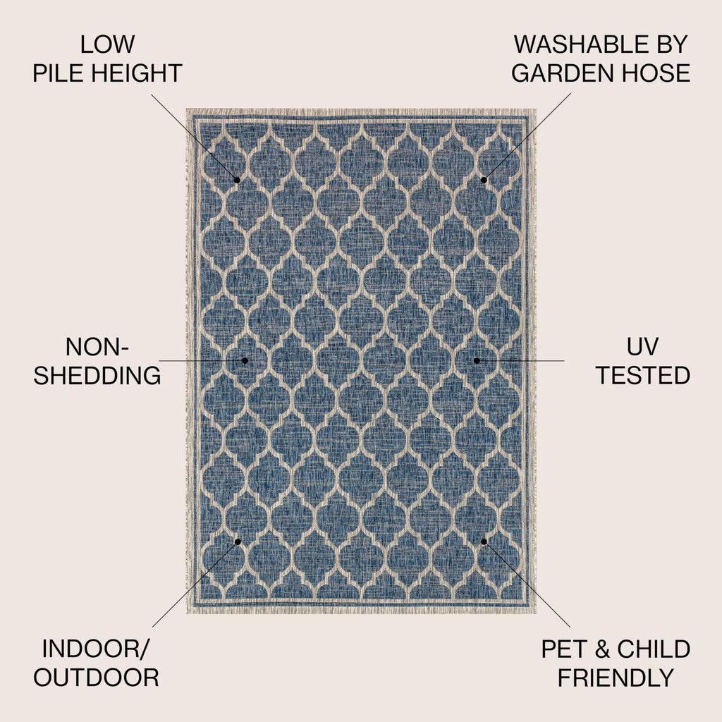 Jonathan Y Smb109D-4 Trebol Moroccan Trellis Textured Weave Indoor Outdoor Area-Rug Bohemian Modern Easy-Cleaning Bedroom Kitchen Backyard Patio Non Shedding, 4 X 6, Navy/Gray