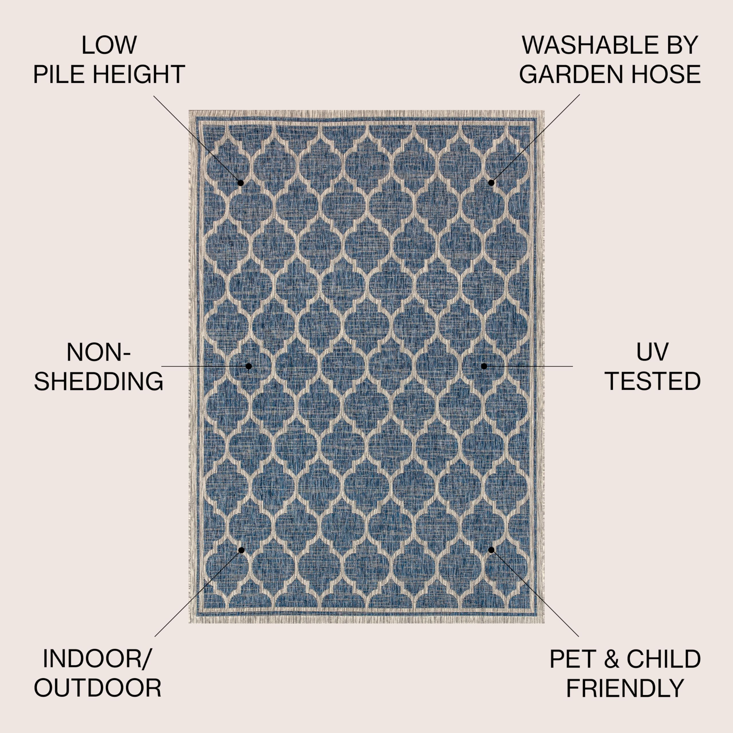 Jonathan Y Smb109D-4 Trebol Moroccan Trellis Textured Weave Indoor Outdoor Area-Rug Bohemian Modern Easy-Cleaning Bedroom Kitchen Backyard Patio Non Shedding, 4 X 6, Navy/Gray