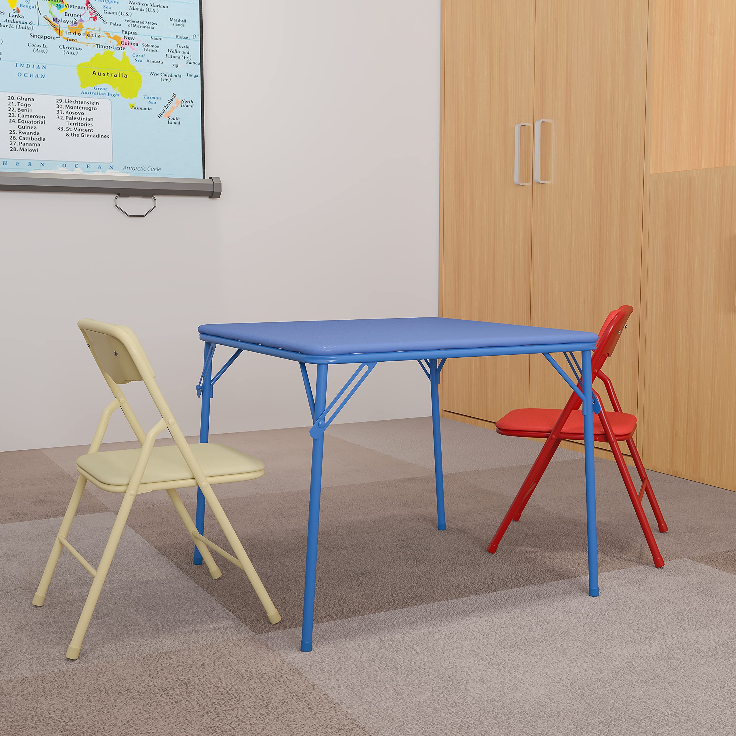 Flash Furniture Mindy Kids 3-Piece Folding Square Table and Chairs Set for Daycare and Classrooms, Children's Activity Table/Chairs Set, Multicolor