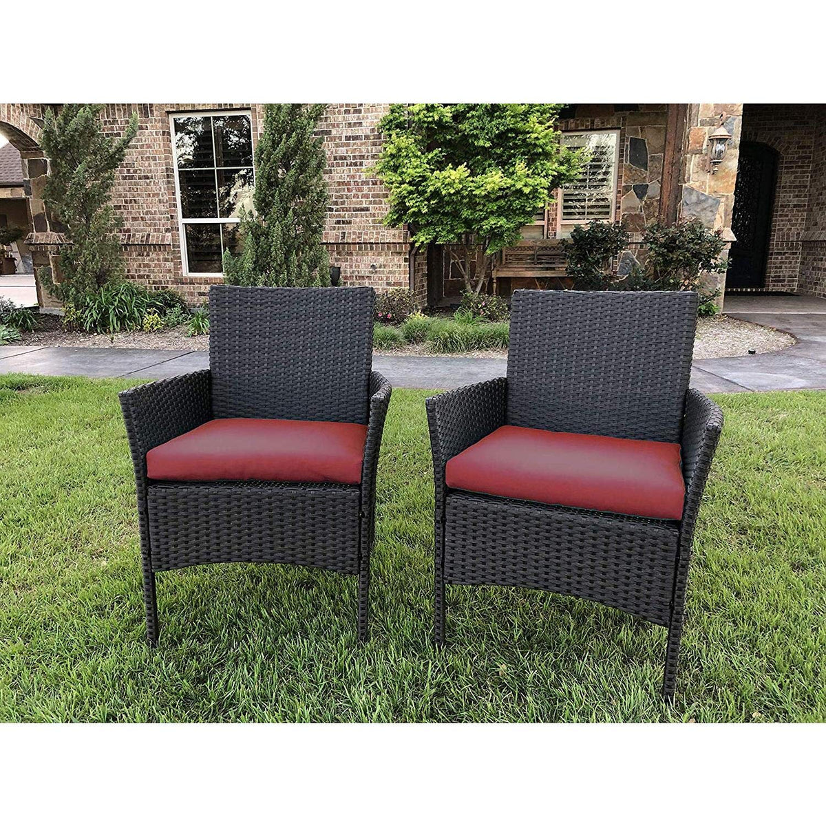 International Caravan Resin Wicker/Steel Contemporary Arm Chair with Cushions (Set of 2)