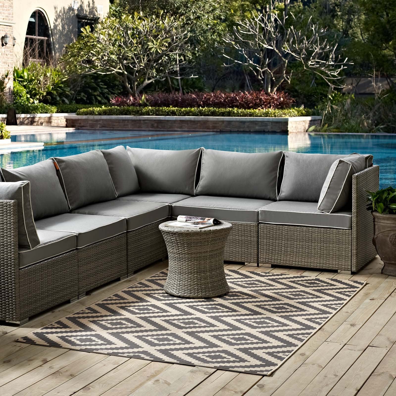 Modway Jagged Geometric Diamond Trellis 8X10 Indoor And Outdoor In Gray And Beige