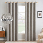 Miulee 100% Blackout Linen Textured Curtains For Bedroom Solid Thermal Insulated Warm Taupe Grommet Room Darkening Curtains & Drapes Luxury Decor For Living Room Nursery 52 X 90 Inch (2 Panels)