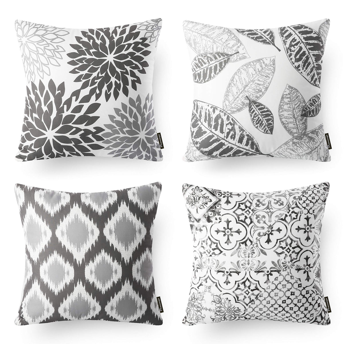 Phantoscope Set Of 4 New Living Series Grey Throw Decorative Pillow Cover Cushion Cover Geometric-Pattern 18 X 18 Inches 45 X 45