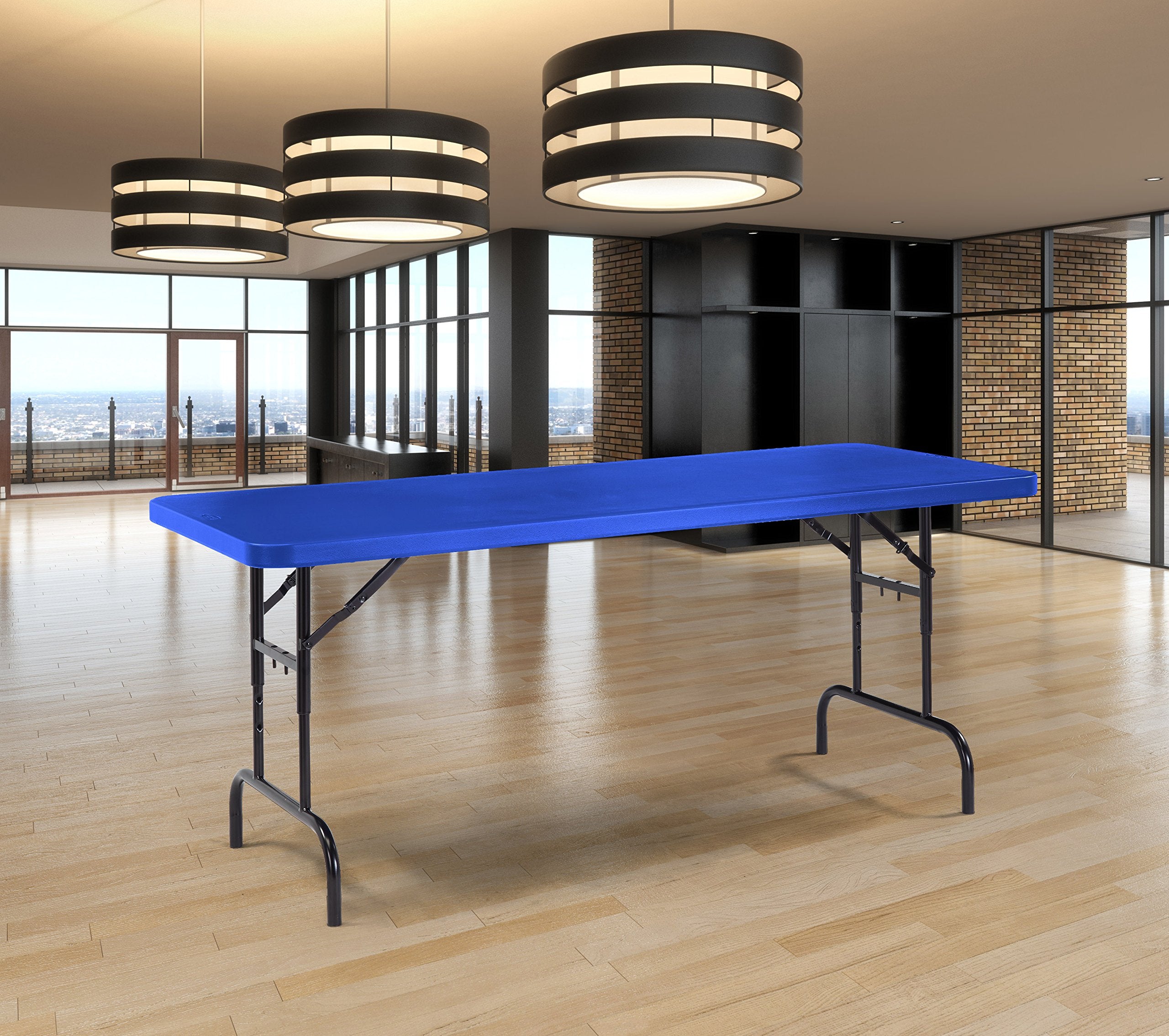 National Public Seating Bta3072 Series Steel Frame Rectangular Adjustable Height Plastic Top Folding Table, 1000 Lbs Capacity, 72&quot; Length X 30&quot; Width X 28.5&quot; Height, Blue/Black