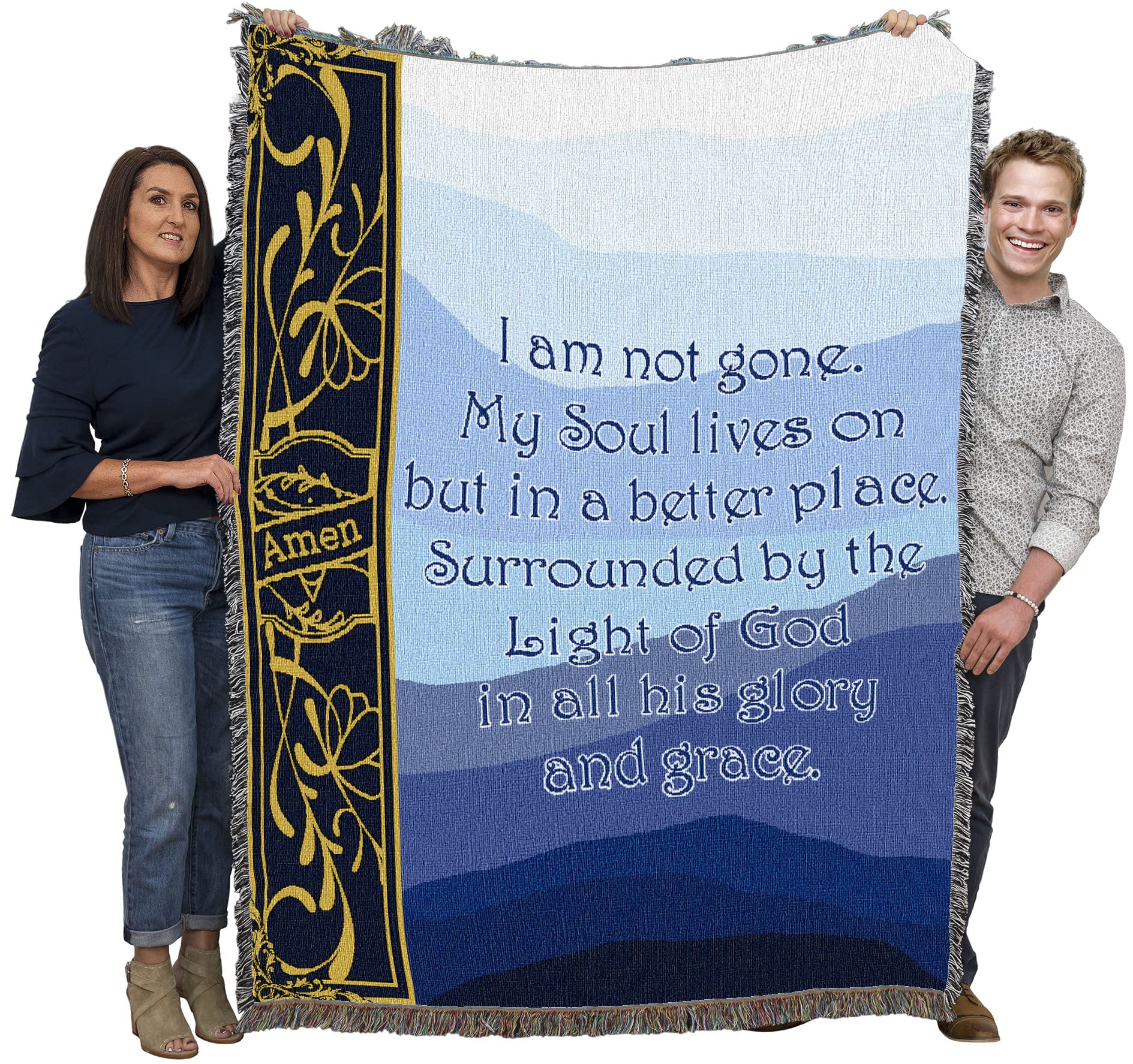 I Am Not Gone My Soul Lives On Blanket Blue - Sympathy Bereavement Gift Tapestry Throw Woven From Cotton - Made In The Usa (72X5