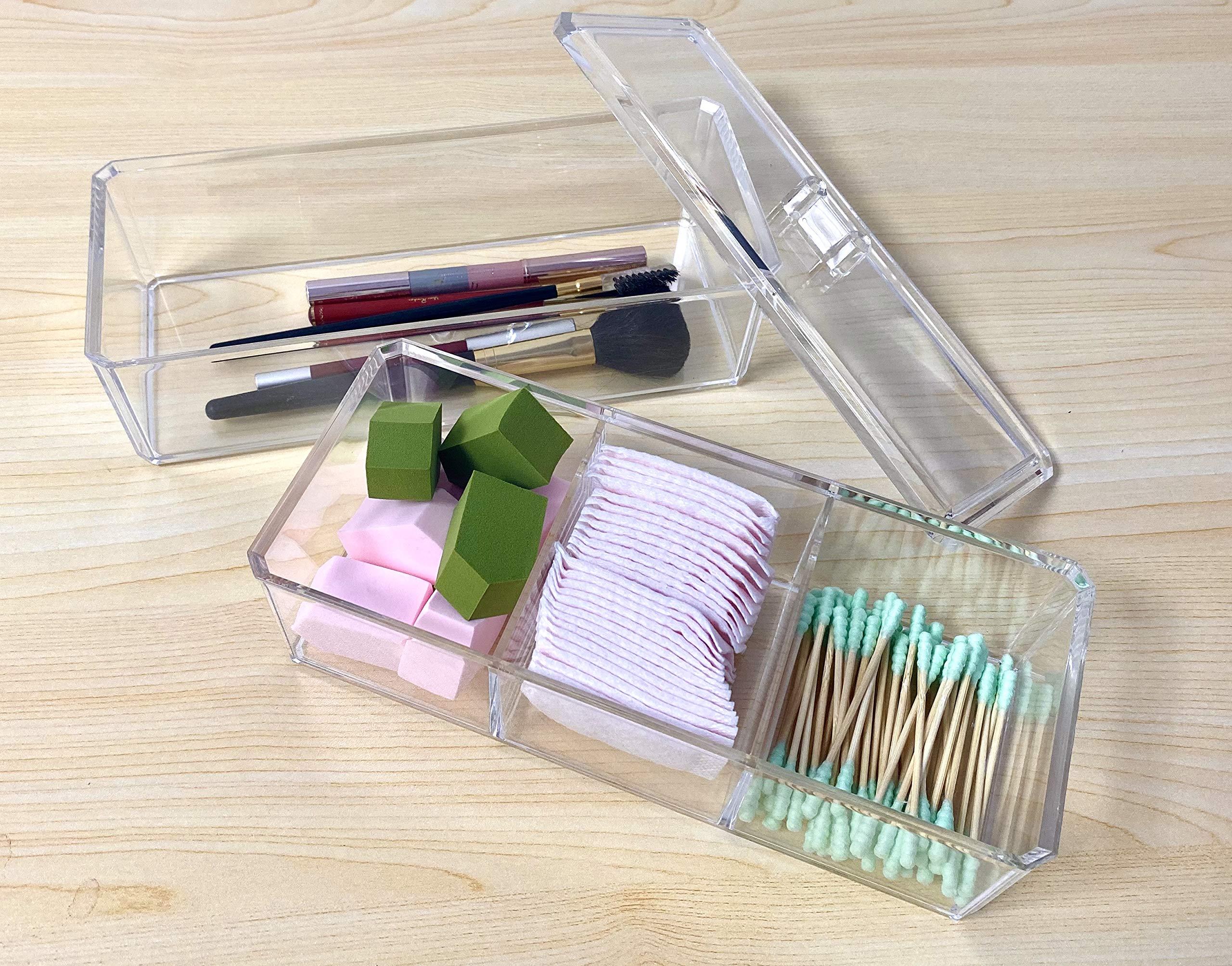 Kw Collection Square Acrylic Cotton Ball Pads Gauze Swab Holder Organizer Q-Tip Dispenser Storage Canister Bathroom Container Fl