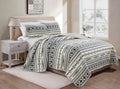 Chezmoi Collection Colby 3-Piece Western Quilt Set - Geometric Tribal Ivory Navy Brown Red Printed Pre-Washed Reversible Microfi