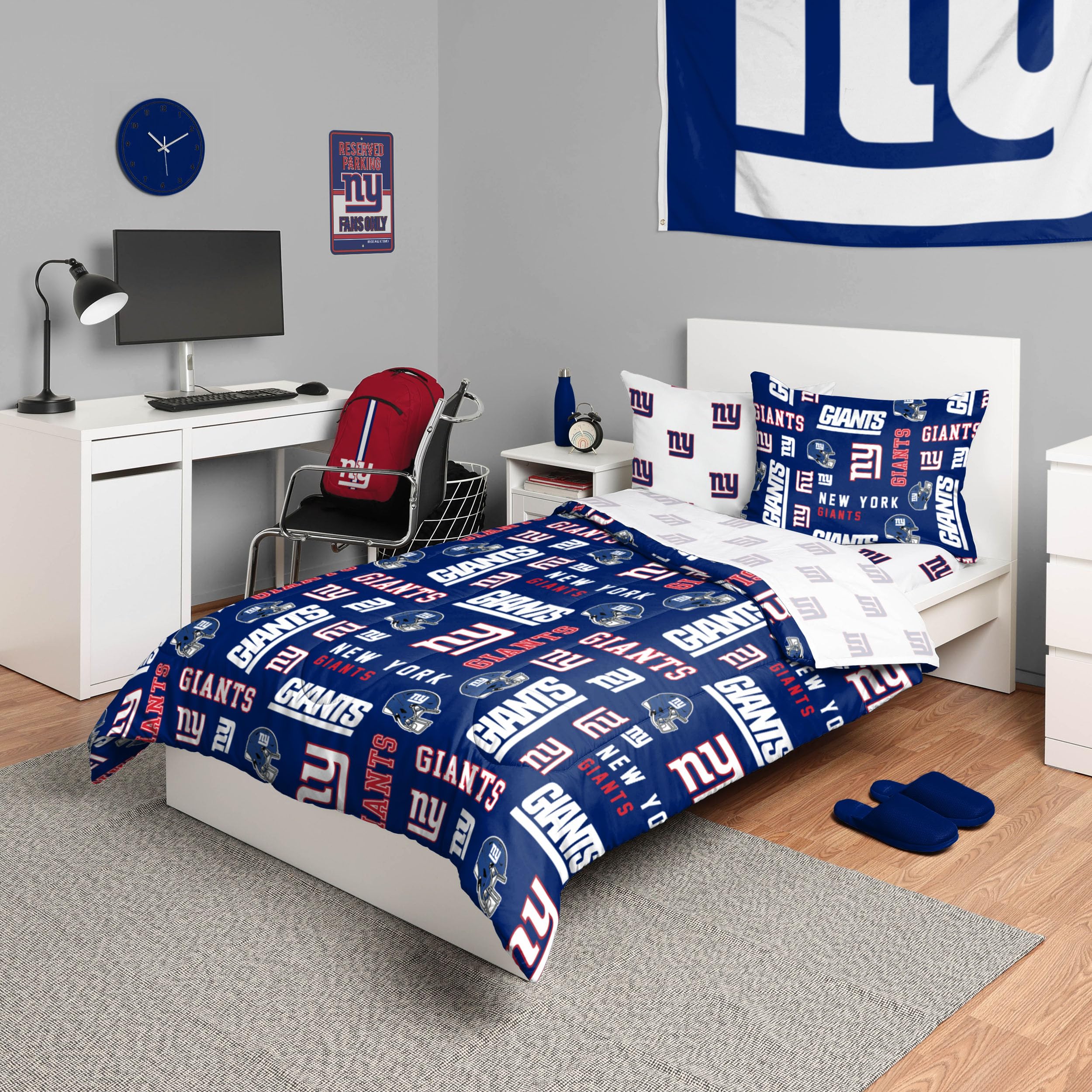 Foco New York Giants Nfl Team Color Bed In A Bag Comforter Bedding 5 Piece Twin Set