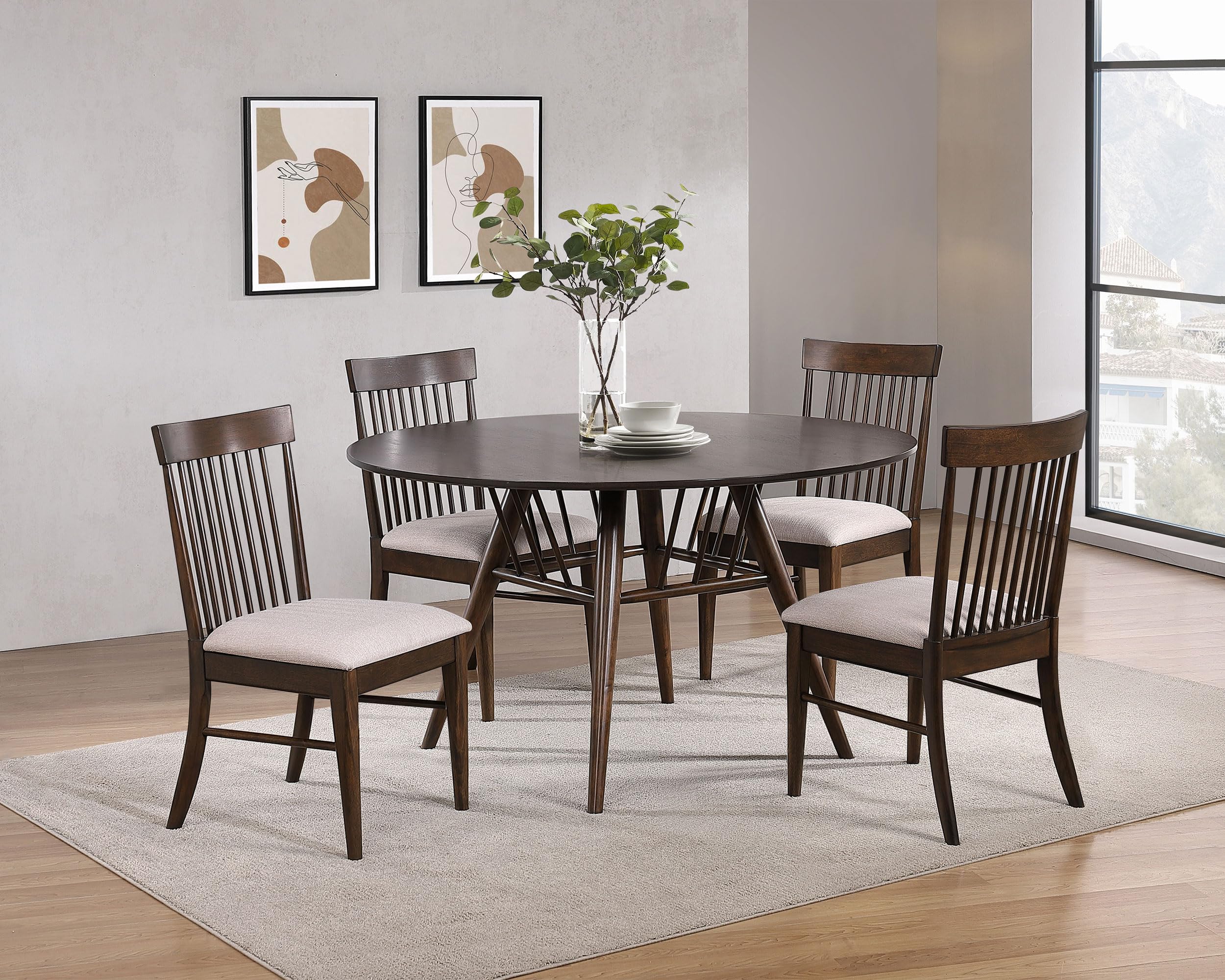 Coaster Home Furnishings Everton 5-Piece Round 53-inch Dining Table Set Dark Walnut