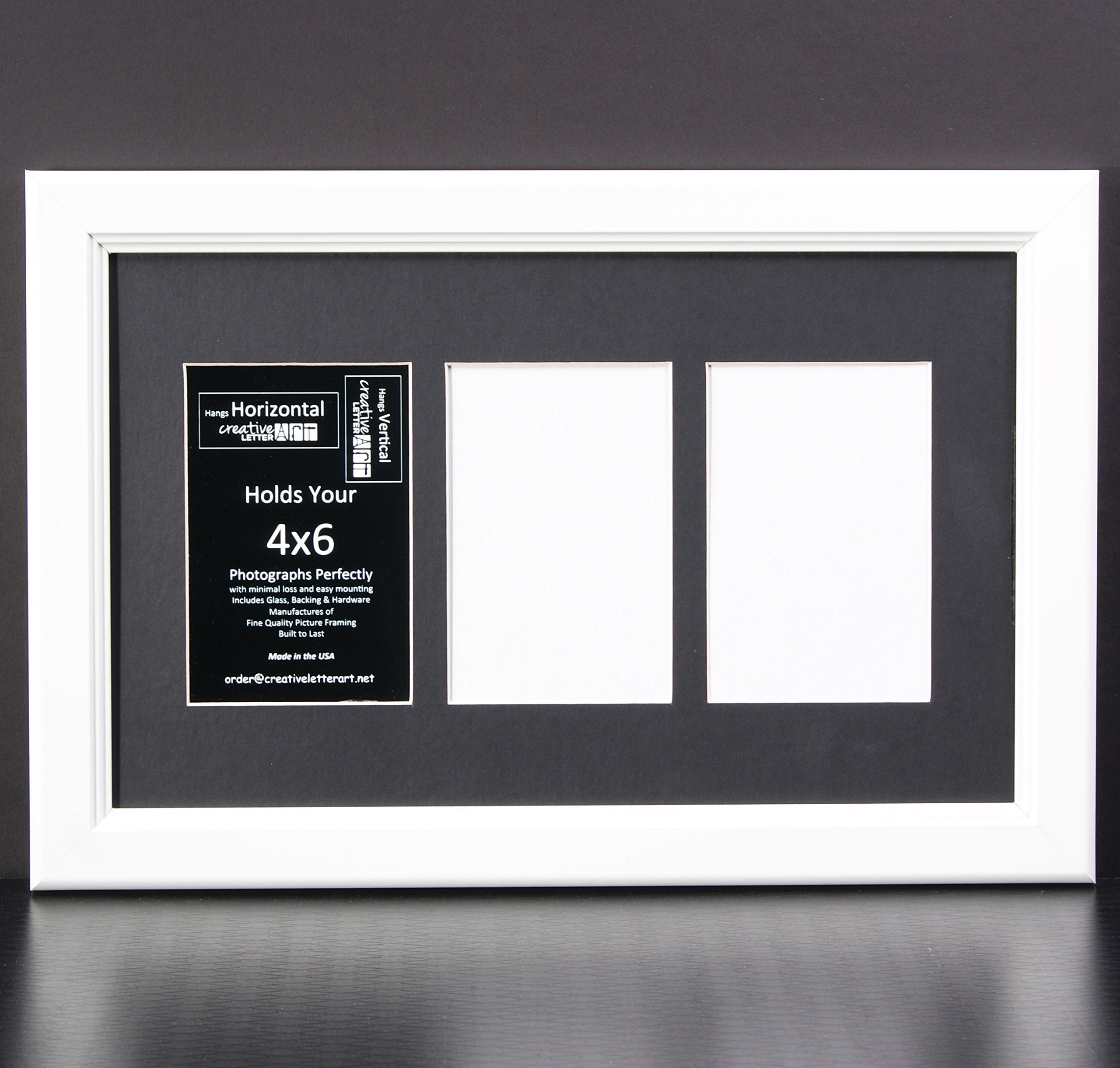 Creative Letter Art 4    x 6    Multiple Opening Picture Frame Collage with 3 holes, Cottage White Frame with 10 x 16-inch Black