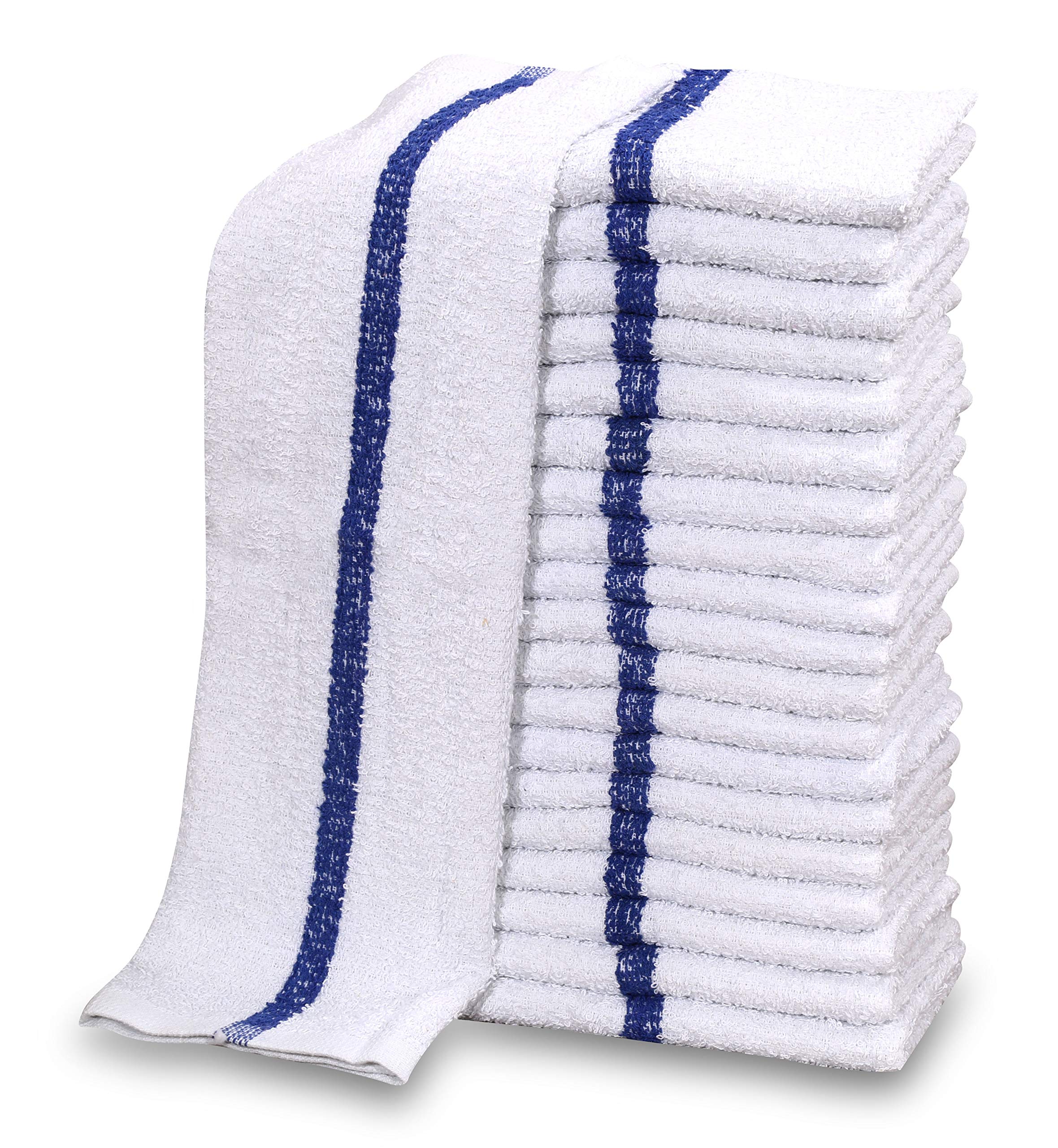 GOLD TEXTILES 120 PC New Cotton Blend White Restaurant Bar Mops Kitchen Towels 28oz (10 Dozen) (120, Blue Stripe)