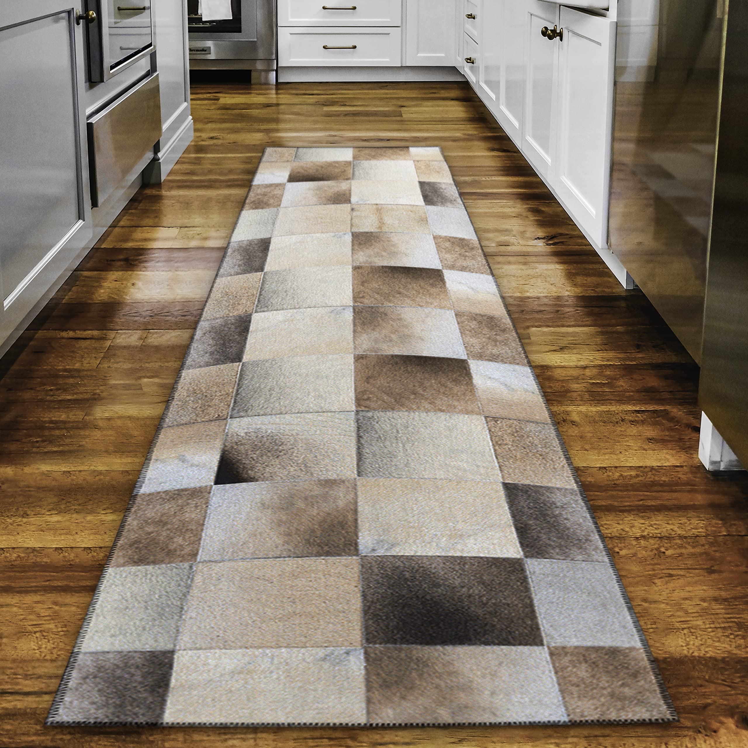 Dalyn Rugs Durango Patchwork Faux Cowhide Ss10 Khaki 2'3" X 12' Rug