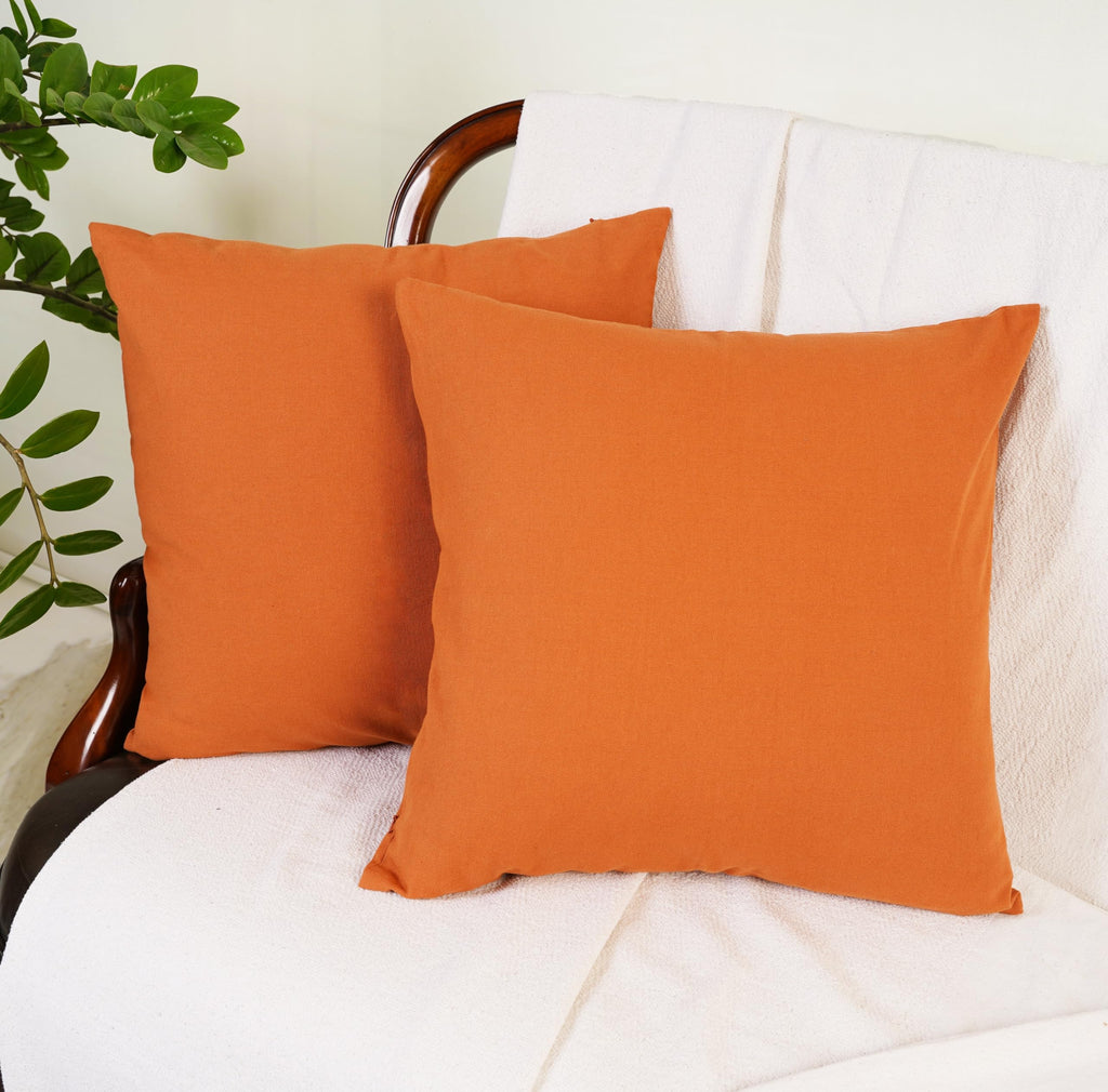 Rely+ Cotton Throw Pillow Covers 18X18 Inchs Set Of 2 Rust Decorative Zippered Cases For Couch Bedroom Sofa Farmhouse Living Roo
