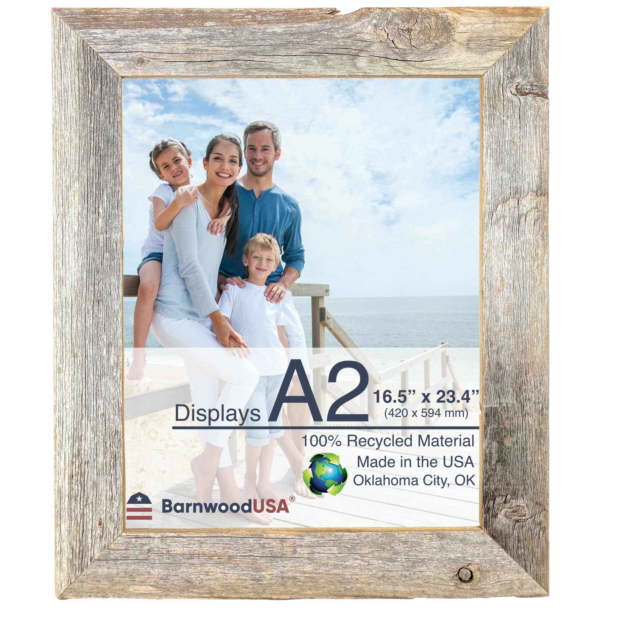 BARNWOODUSA | Farmhouse A2 Picture Frame | 1 1/2 inch Molding | 100% Reclaimed Wood | Rustic | Natural Weathered Gray