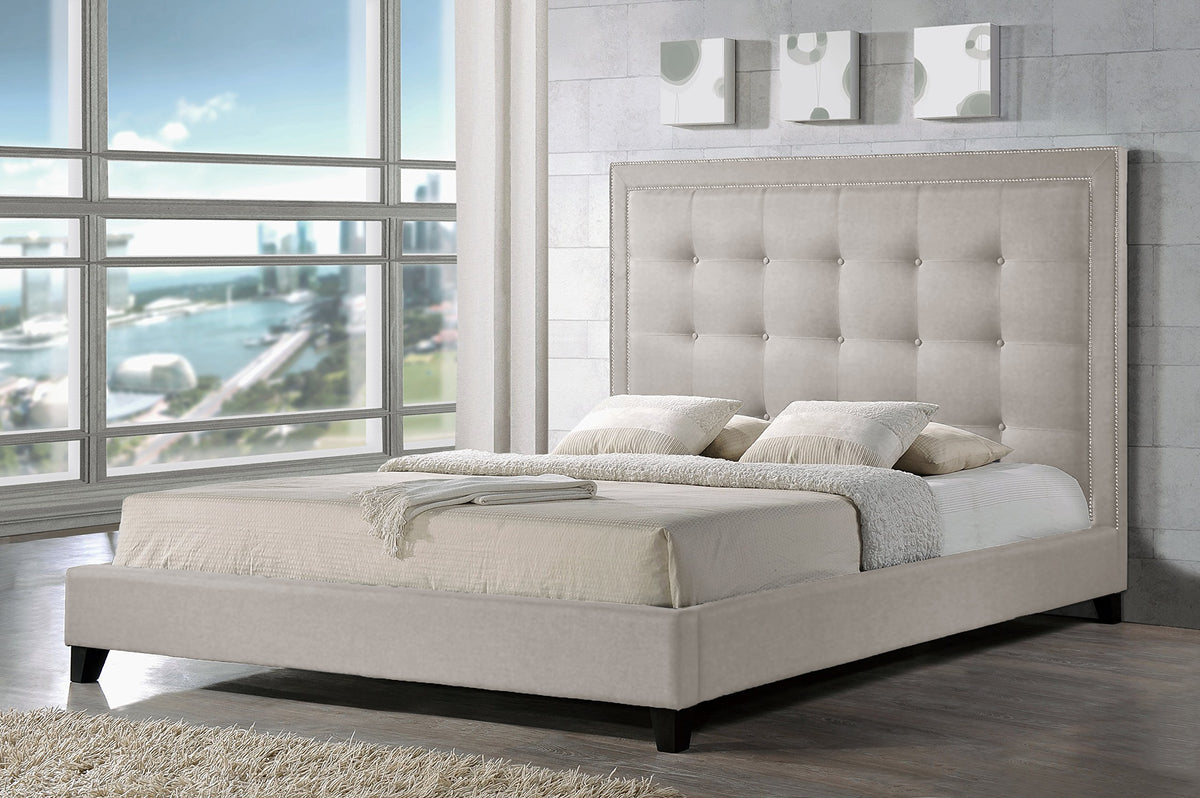 Baxton Studio Hirst Platform Bed, Queen, Light Beige