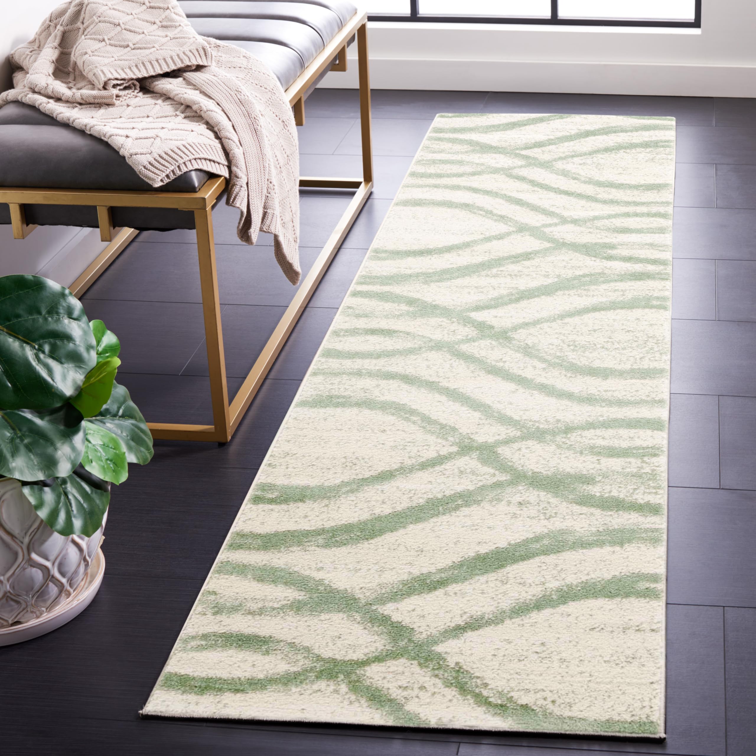 Safavieh Adirondack Collection Area Rug - 3' X 5', Ivory & Sage, Contemporary Design, Stain Resistant, Ideal For High Traffic Ar