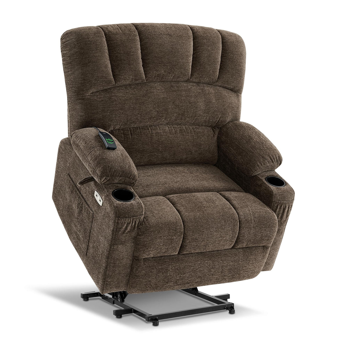 Mcombo Power Lift Recliner Chair Sofa With Massage And Heat For Big Elderly People, Usb Ports, Side Pockets, Fabric R7096 (Mediu