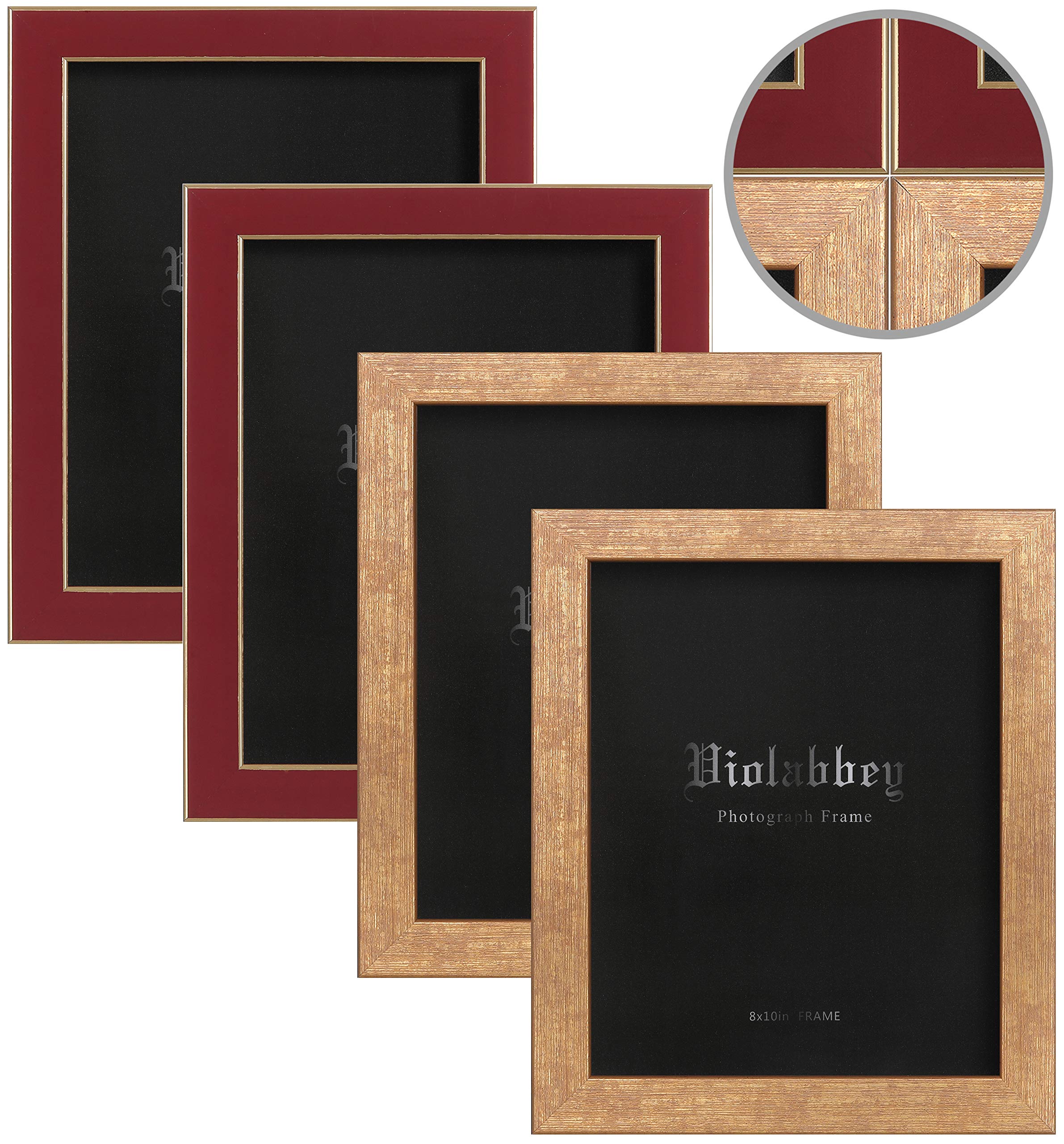 VIOLABBEY 8x10 Picture Frames Set of 4, Colorful Photo Frame of Modern Style, High Definition Tempered Real Glass, Wall Mounted 