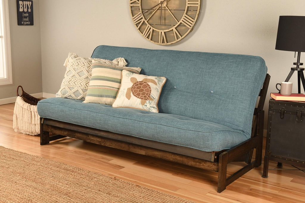 Kodiak Furniture Aspen Futon With Linen Fabric Mattress In Reclaim Mocha/Blue