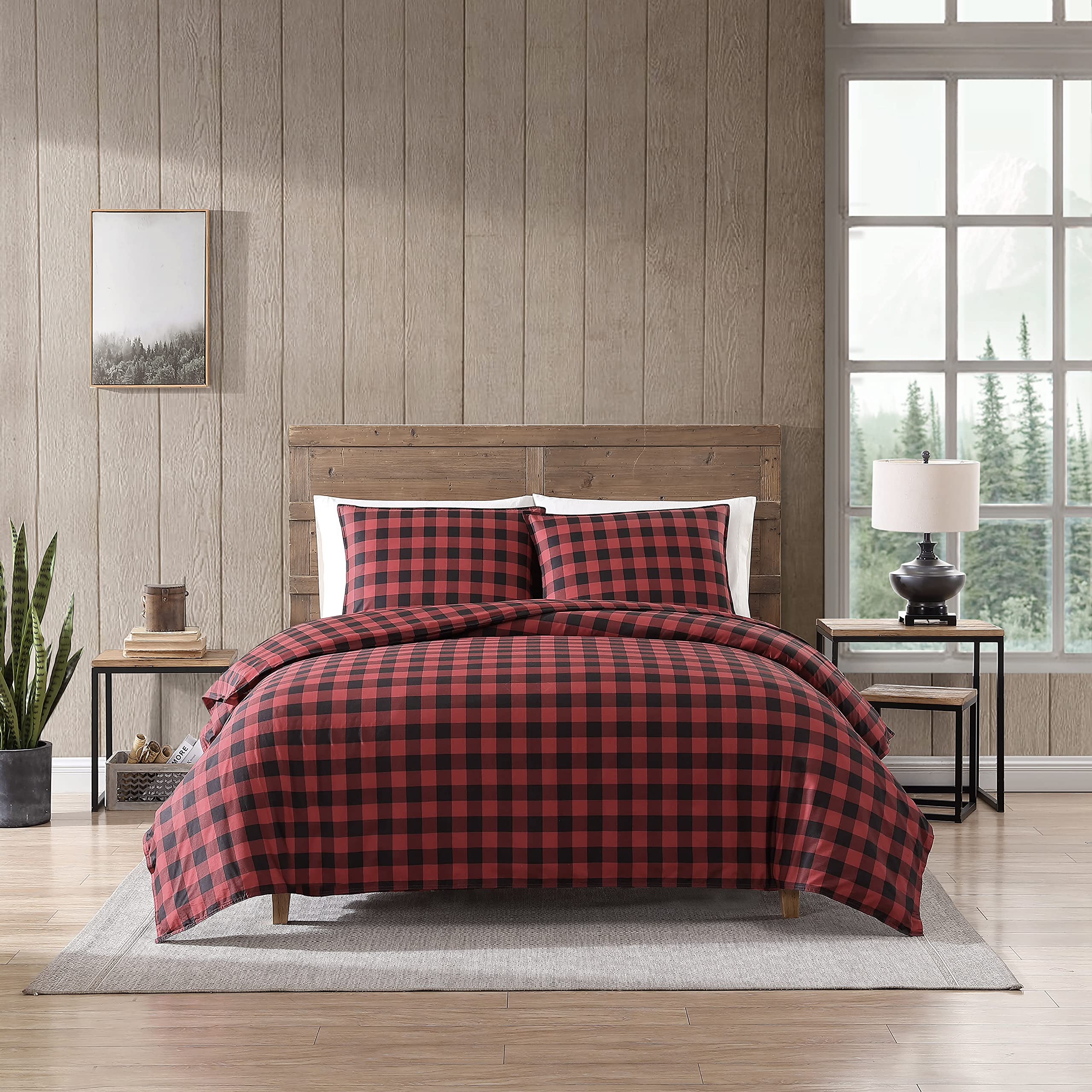 Eddie Bauer - King Comforter Set, Cotton Reversible Bedding, Buffalo Plaid Home Decor For All Seasons (Red/Black, King)