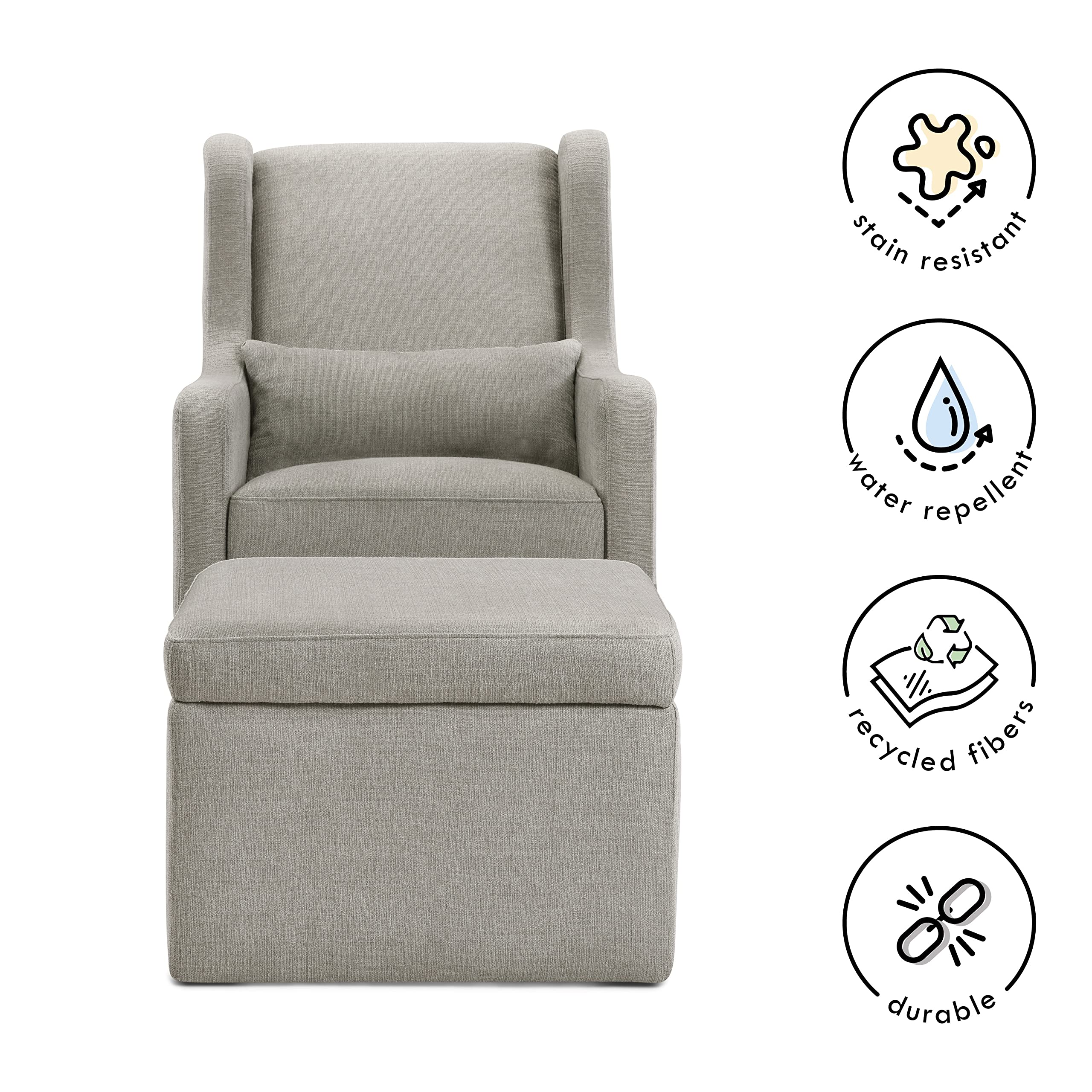 Carter'S By Davinci Adrian Swivel Glider With Storage Ottoman Performance Grey Linen, Water Repellent And Stain Resistant Fabric, Greenguard Gold & Certipur-Us Certified