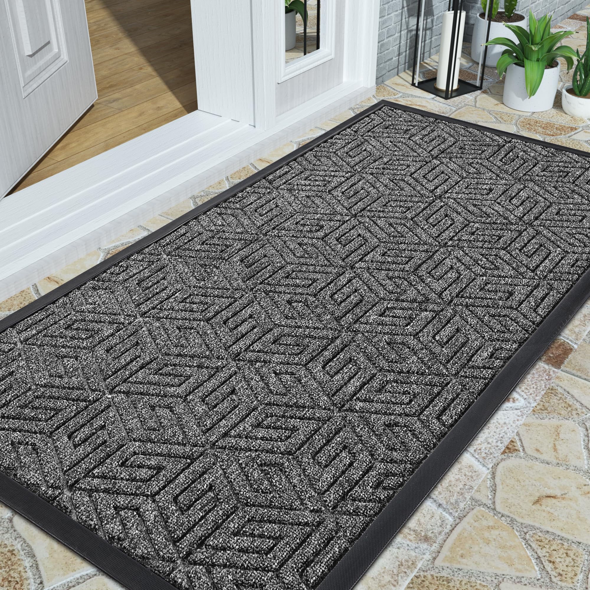 Yimobra Front Door Mat Outside Entrance 47X24, Waterproof All-Season Weather Large Doormat, Non Slip Natural Rubber, Stain And F