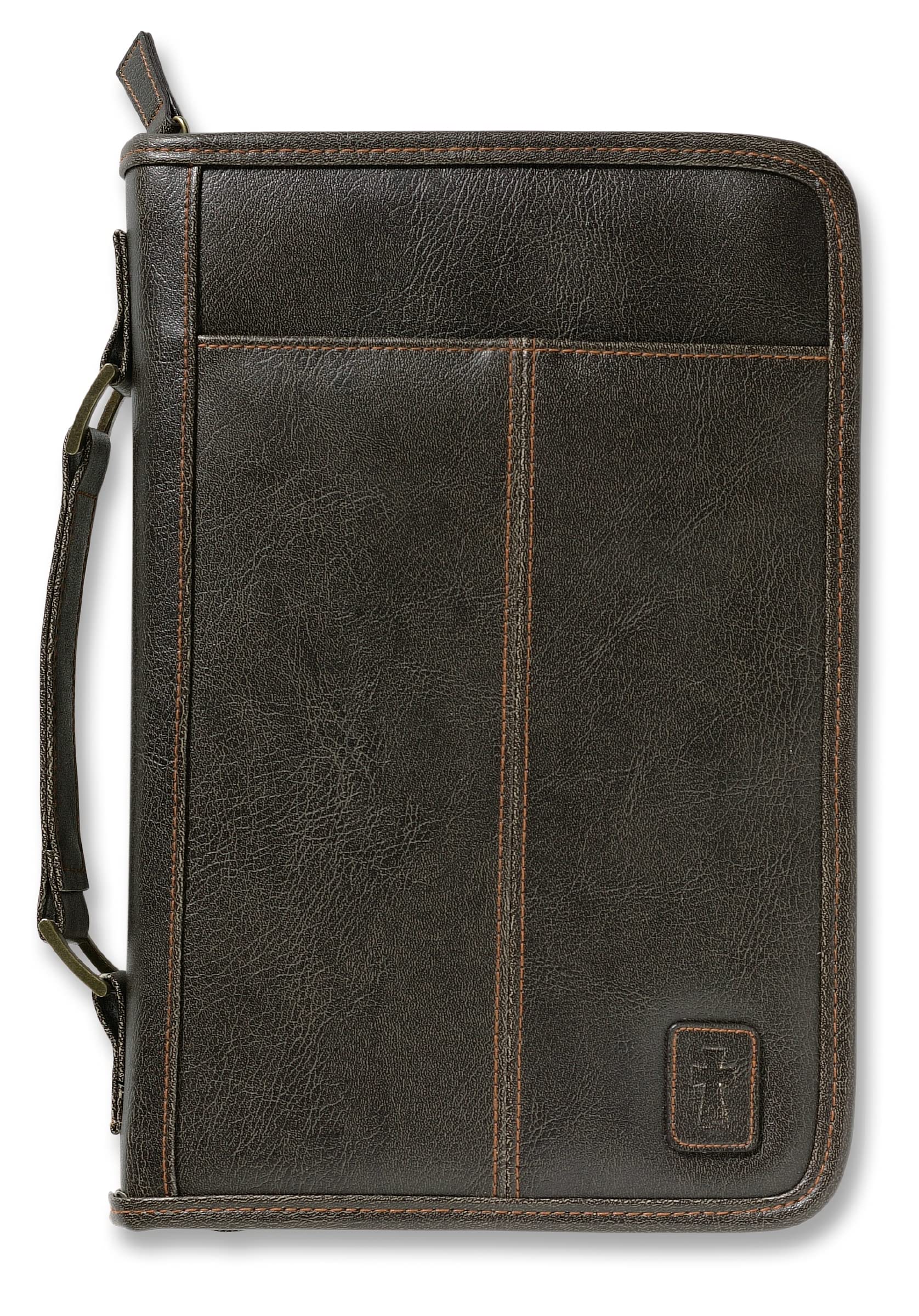 Aviator Bible Cover For Men, Zippered, With Handle, Leather Look, Brown, Extra Large
