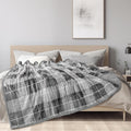 Pavilia Light Grey Plaid Sherpa Throw Blanket For Couch Twin, Soft Plush Flannel Blanket & Throws For Bed Sofa, Warm Cozy Winter