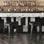 Flash Furniture Kai Commercial Grade Indoor-Outdoor Counter Height Stool - Black Metal Frame - Black Poly Resin Seat - 24' High - Backless
