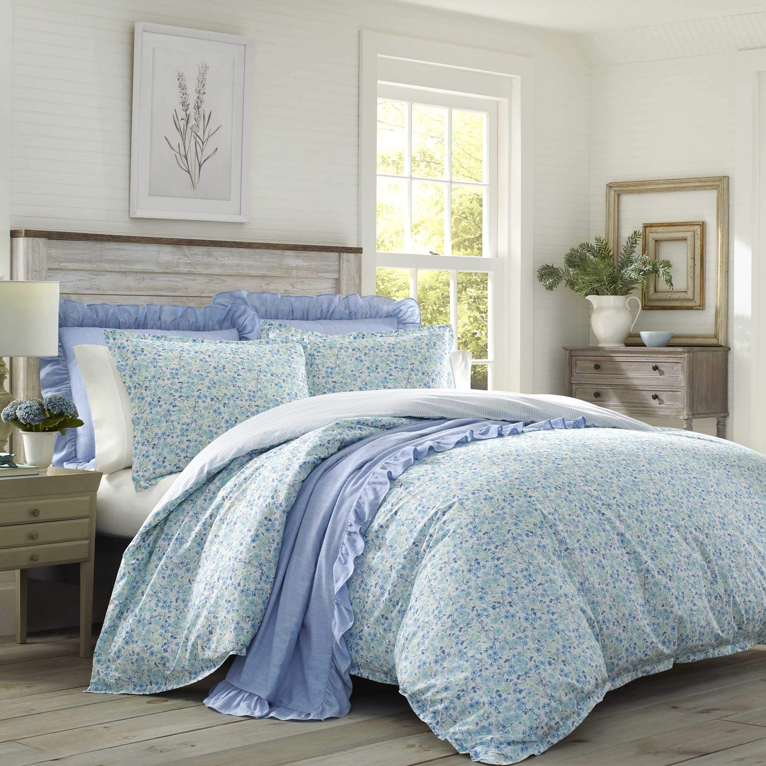 Laura Ashley - Twin Duvet Cover Set, Reversible Cotton Bedding With Matching Sham, Lightweight Cotton Bedding For All Seasons (J