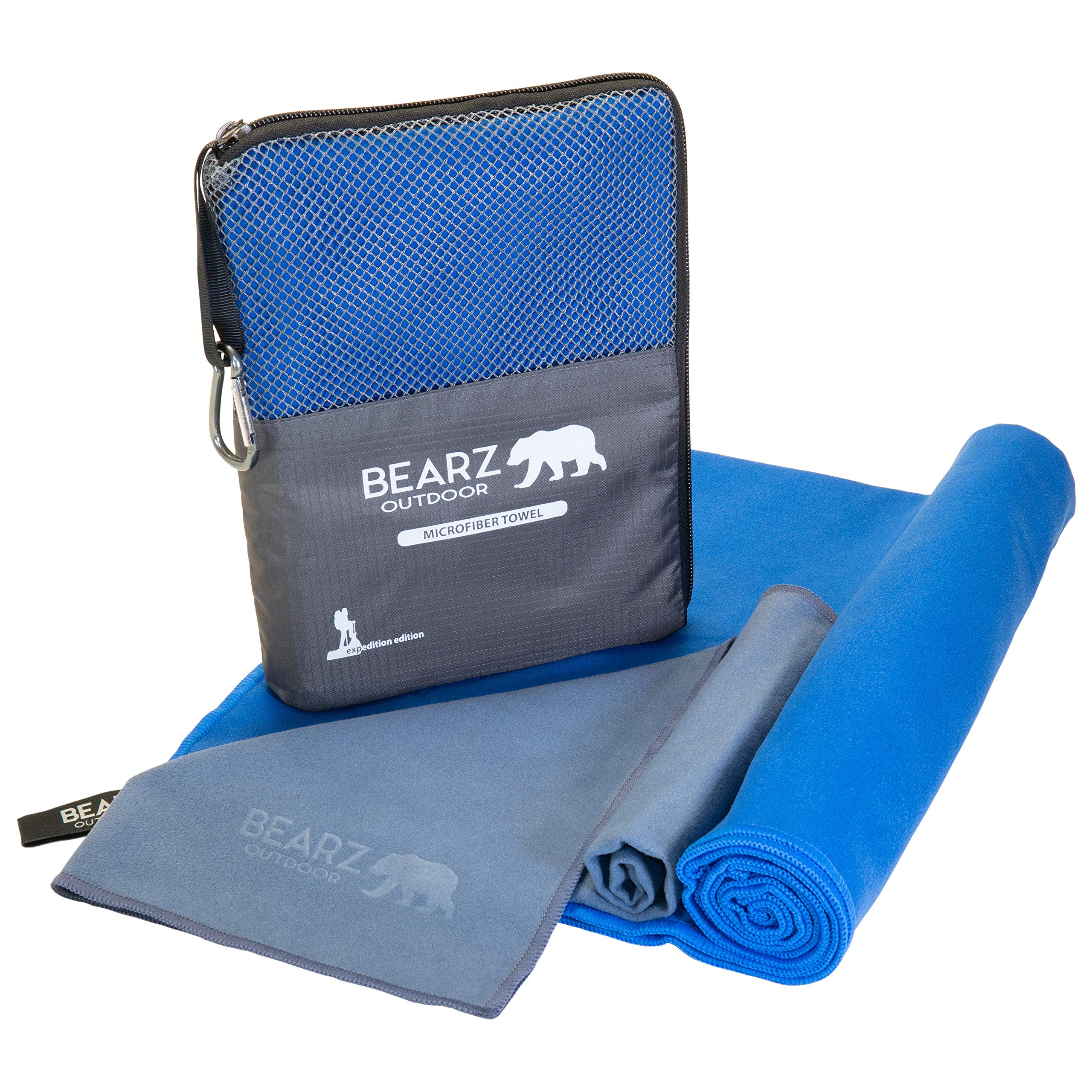 BEARZ Outdoor Fast Drying Microfiber Towel Set for Body, Workout, Camping, Yoga, Beach & Travel. Free Face Towel (4-Piece Standa