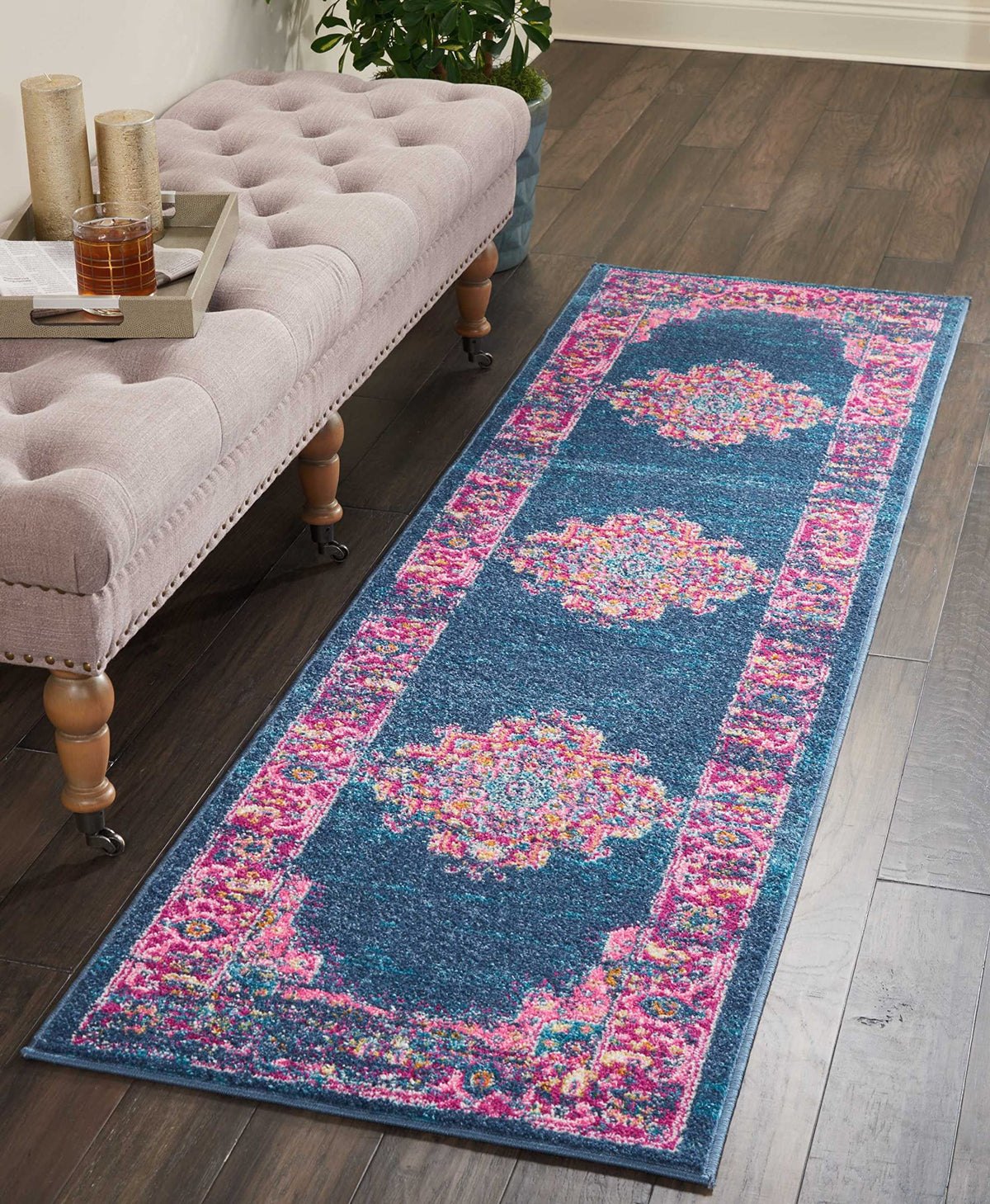 Nourison Passion Blue 2'2' X 7'6' Area Rug, Boho, Traditional, Easy Cleaning, Non Shedding, Bed Room, Living Room, Hallway, (8' Runner)