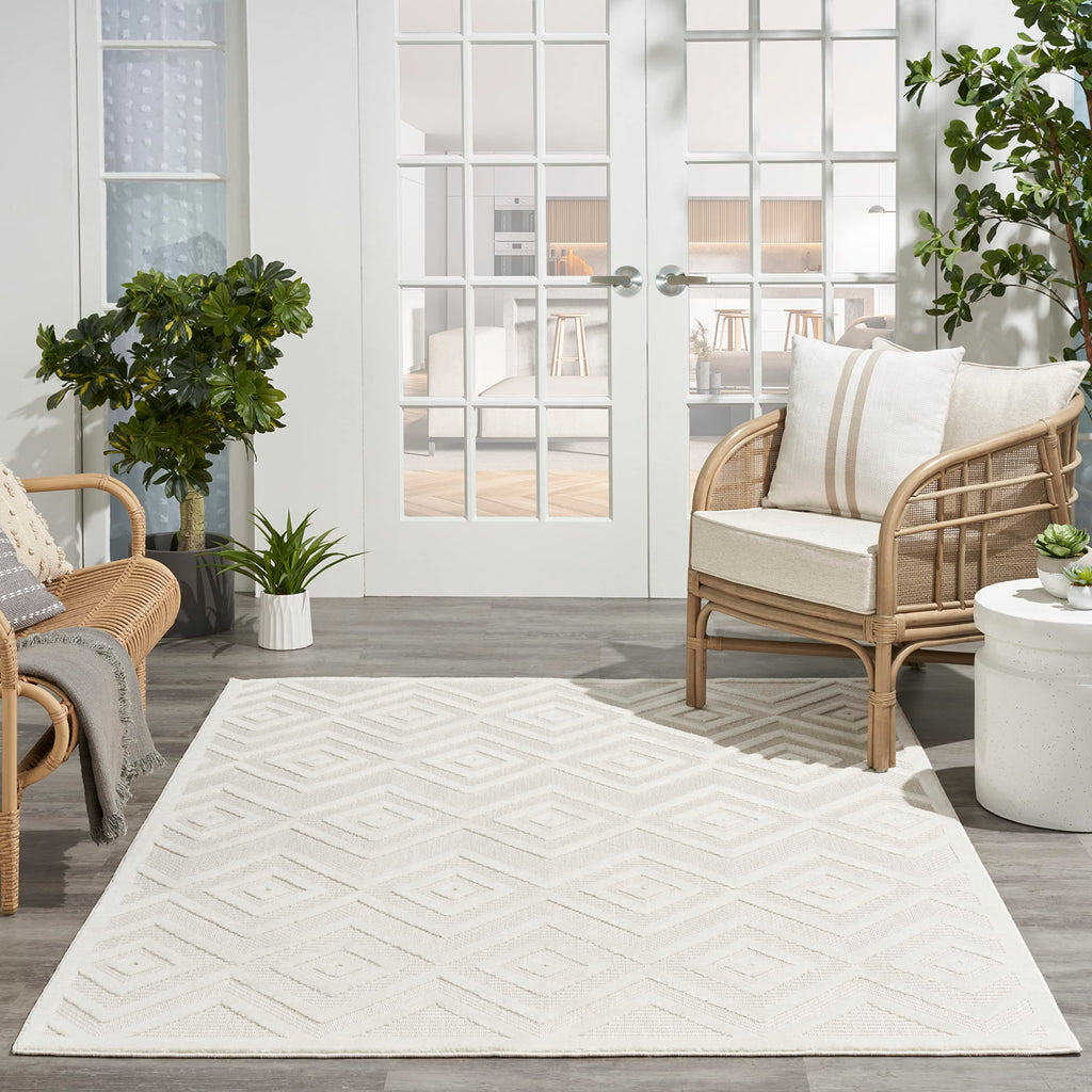 Nourison Versatile Indoor/Outdoor Ivory/White 6' X 9' Area -Rug, Easy -Cleaning, Non Shedding, Bed Room, Living Room, Dining Roo