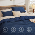 Bedsure Waffle Comforter Set King, Navy Soft Cotton Bedding Set For All Seasons, Waffle Weave Bed Set, 3 Pieces, 1 Comforter (104'X90') And 2 Pillow Shams, Premium Cotton Cover With Polyester Fill