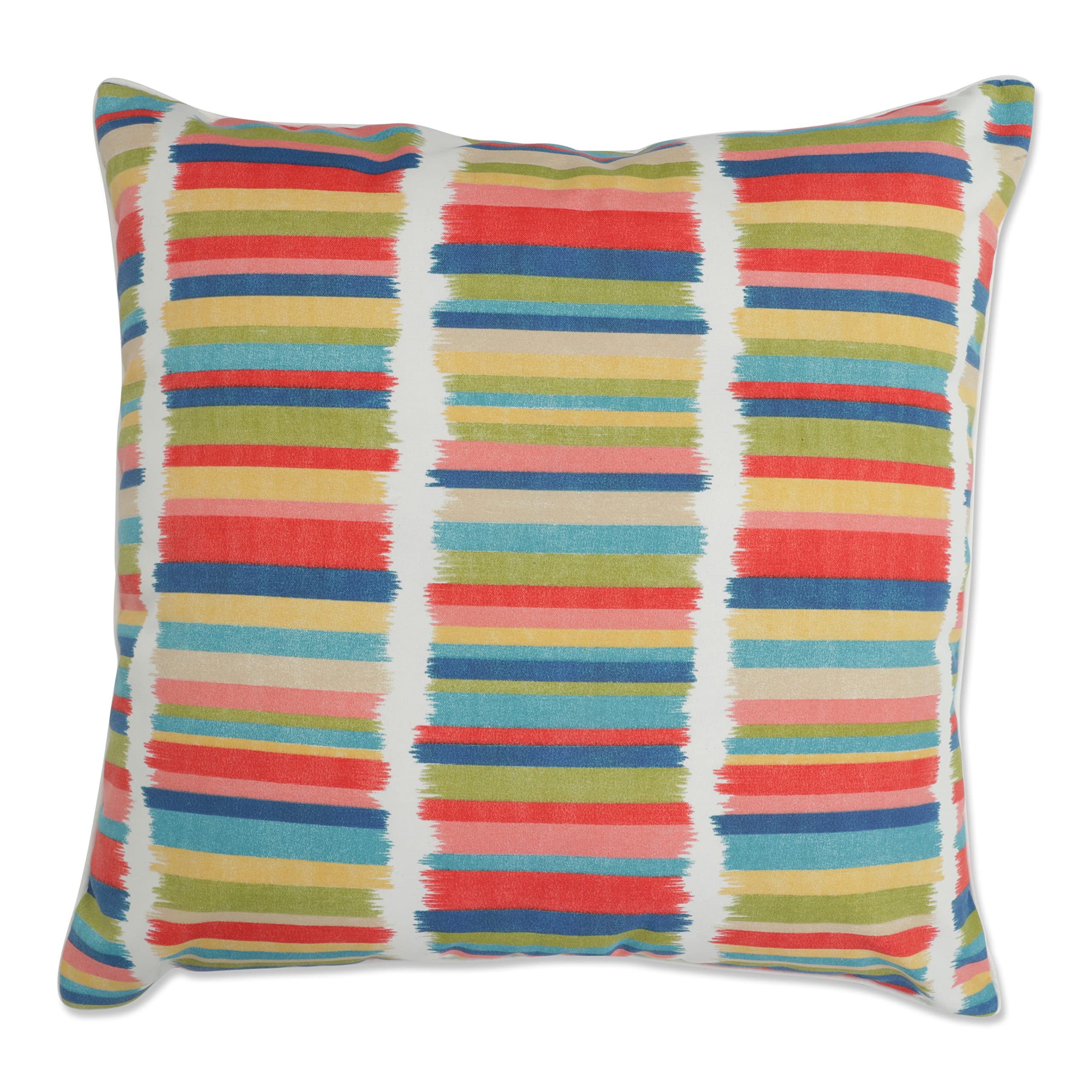 Pillow Perfect Stripe Indoor/Outdoor Accent Throw Pillow Plush Fill, Weather, And Fade Resistant, Floor - 25' X 25', Off- Whit