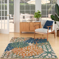 Nourison Aloha Indoor Outdoor Blue Green 6' X 9' Area Rug, Easy Cleaning, Non Shedding, Bed Room, Living Room, Dining Room, Back