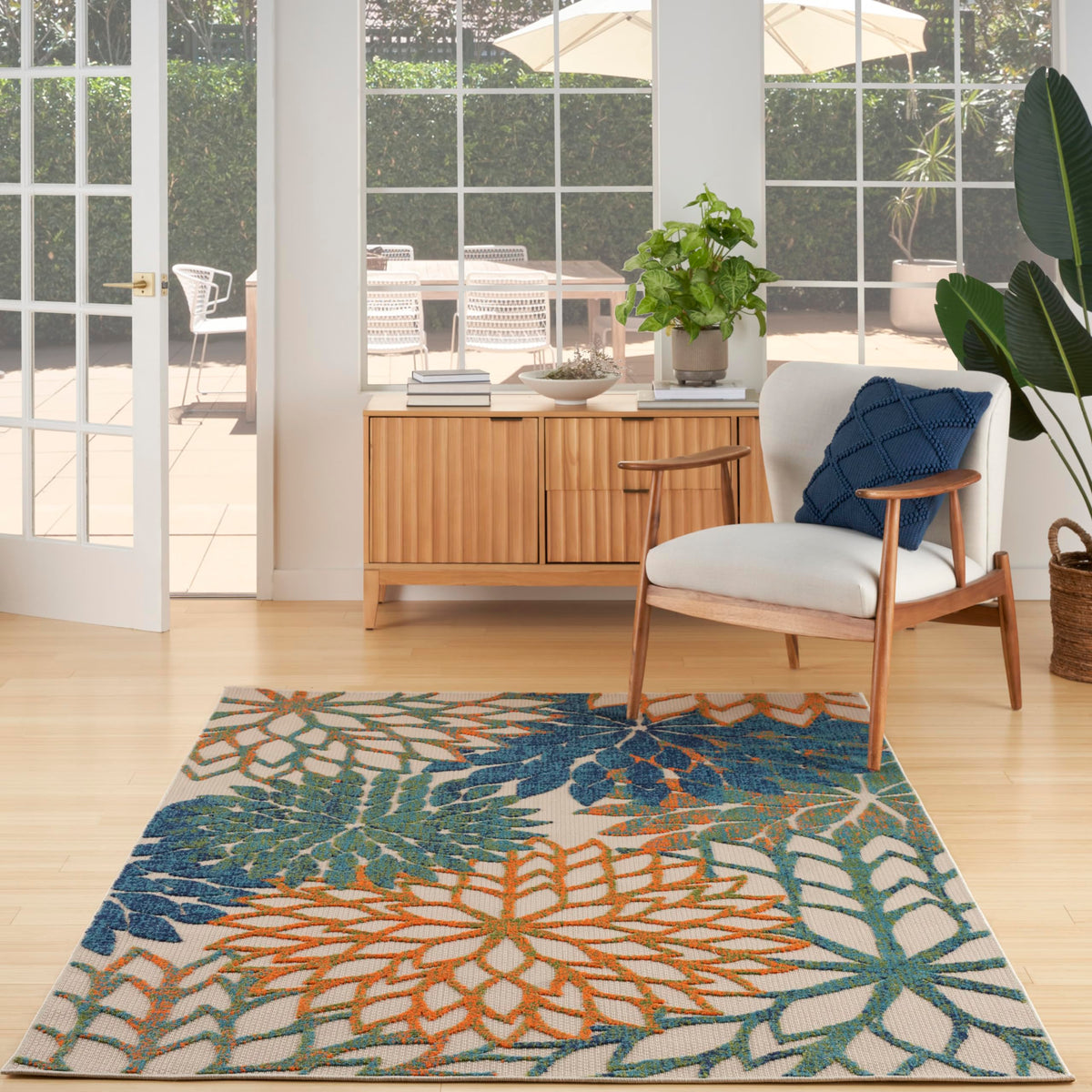 Nourison Aloha Indoor Outdoor Blue Green 6' X 9' Area Rug, Easy Cleaning, Non Shedding, Bed Room, Living Room, Dining Room, Back