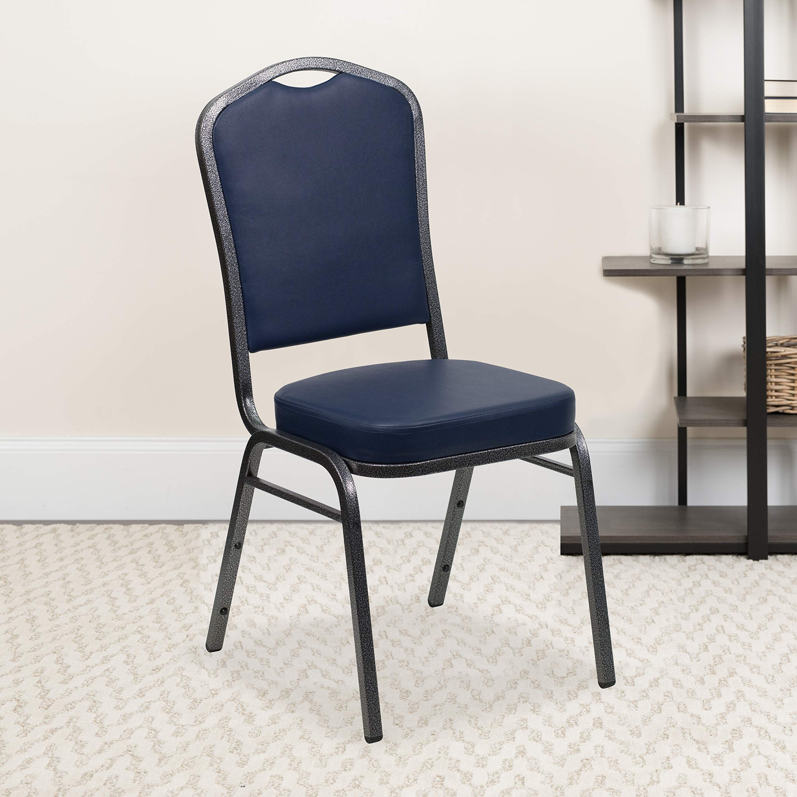 Flash Furniture HERCULES Series Crown Back Stacking Banquet Chair in Navy Vinyl - Silver Vein Frame