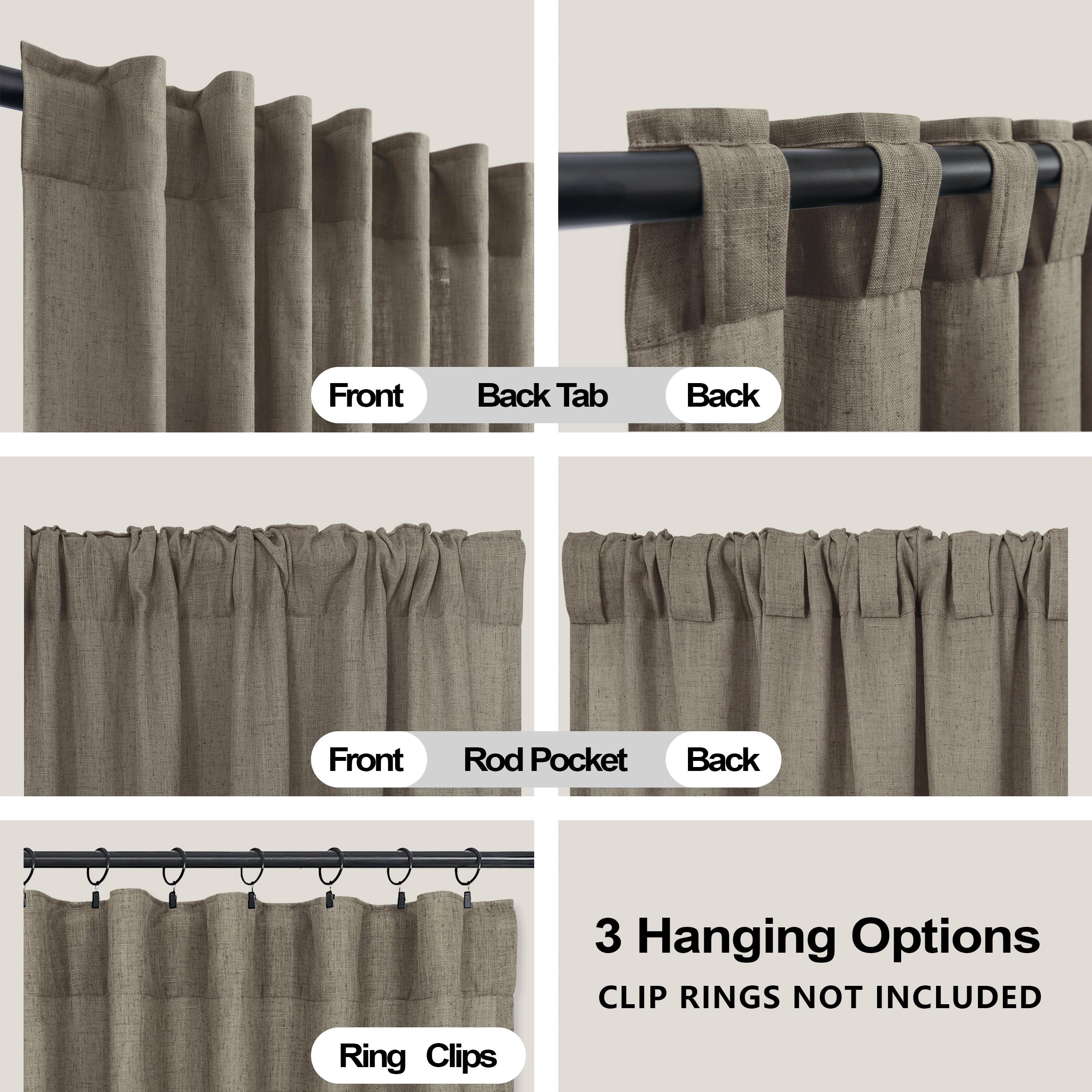Koufall 90 Inch Curtains Long For Living Room,Sheer Linen Semi Light Filtering Custom Made Curtains For Windows Dining Room Bedroom,52X90 In Length 2 Panels Set,Taupe/Light Brown